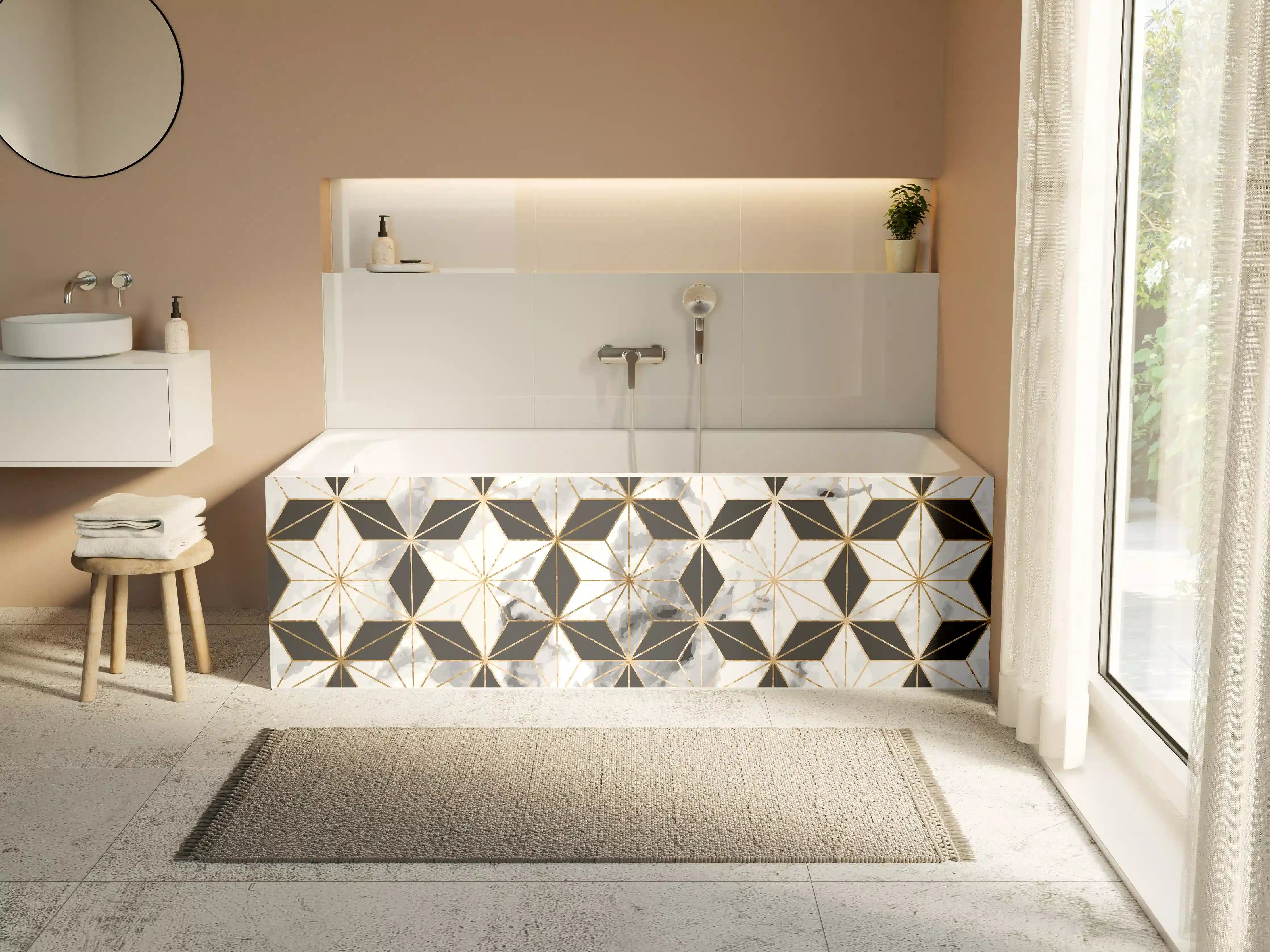 Badewannen-Rückwand - Weiß-Goldenes Musterdesign