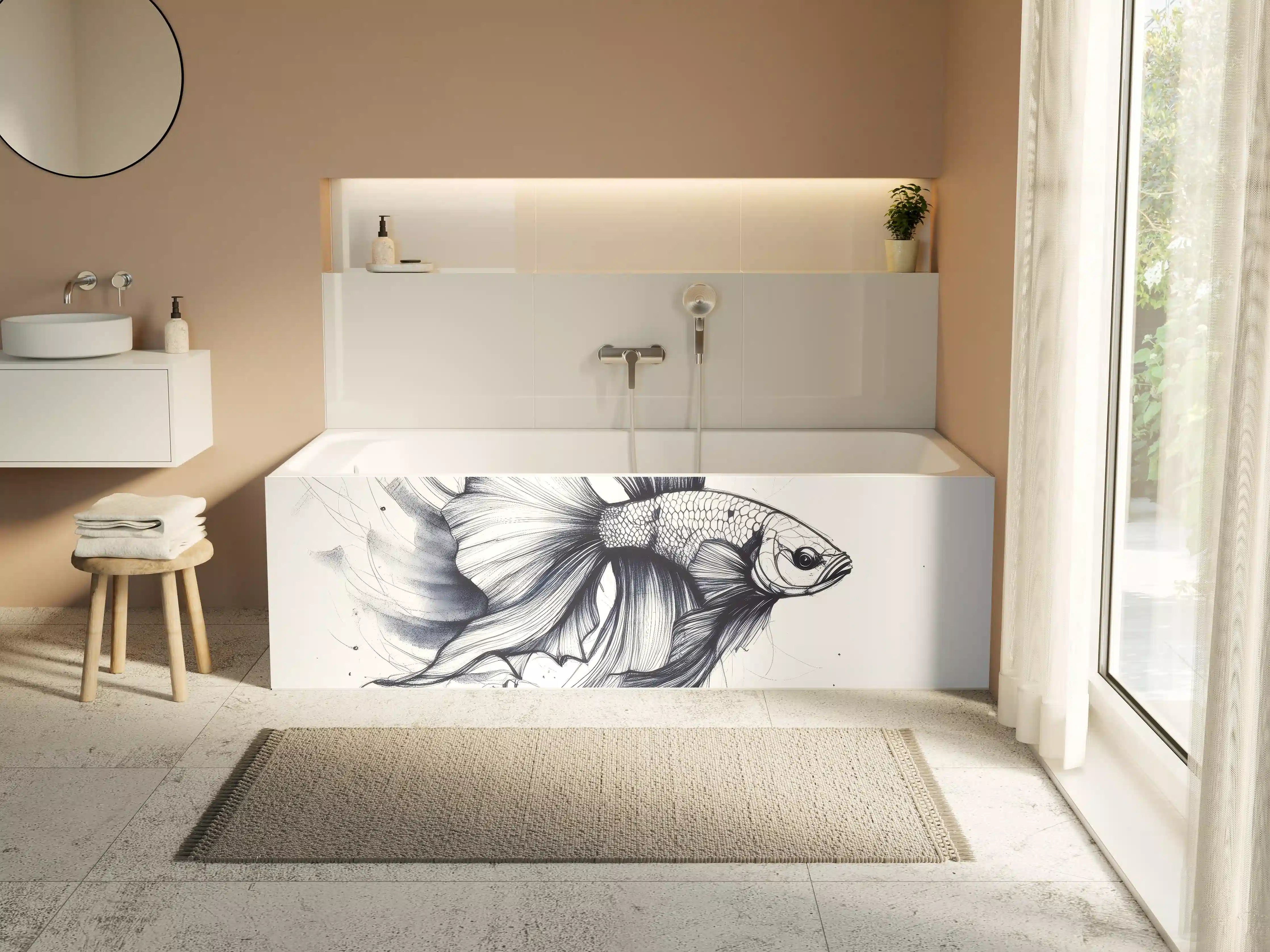 Badewannen-Rückwand - Weiß-Grau Betta-Fisch Illustration