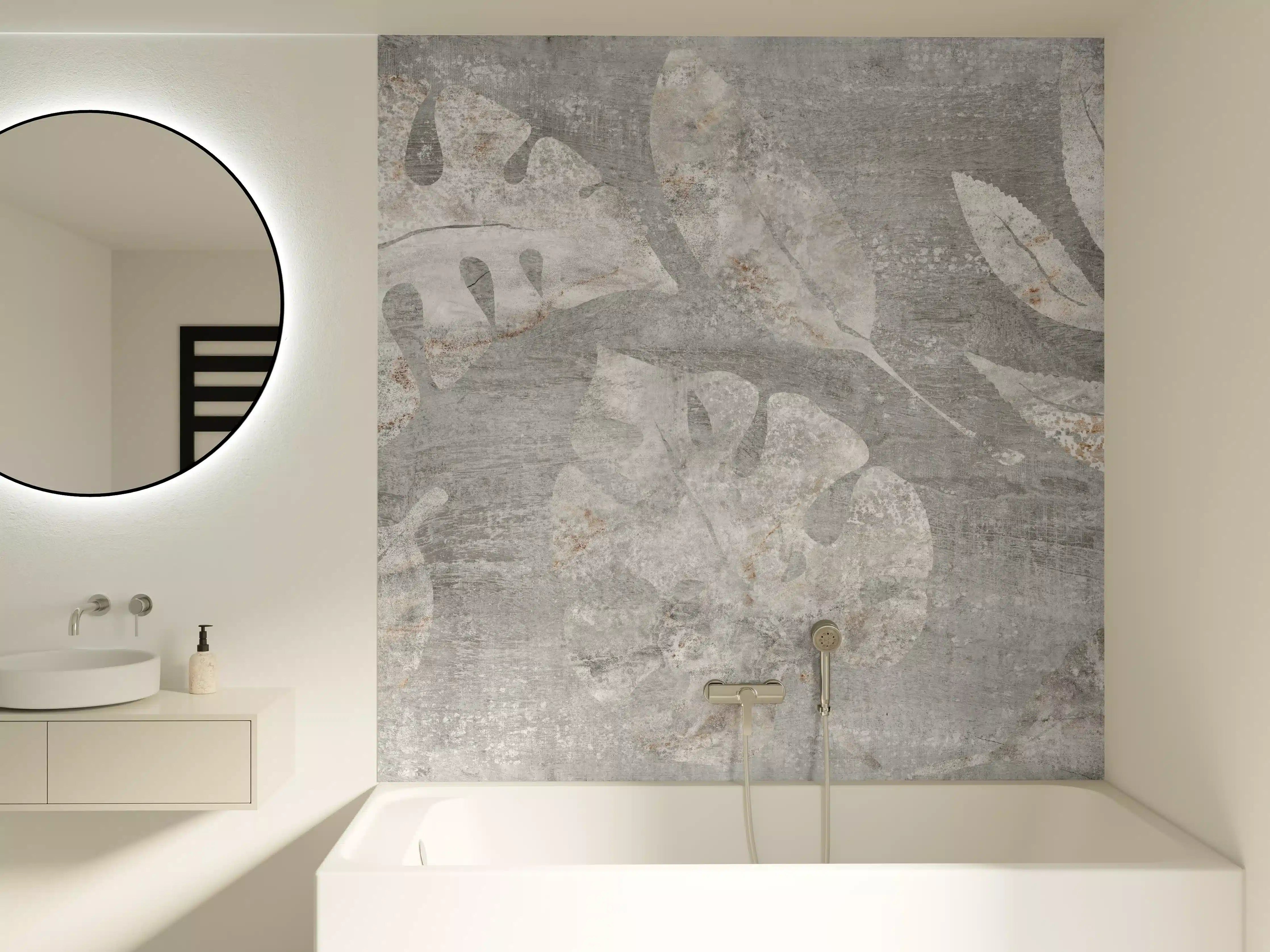 Badewannen-Rückwand - Weiß-Grau Blattmuster Struktur