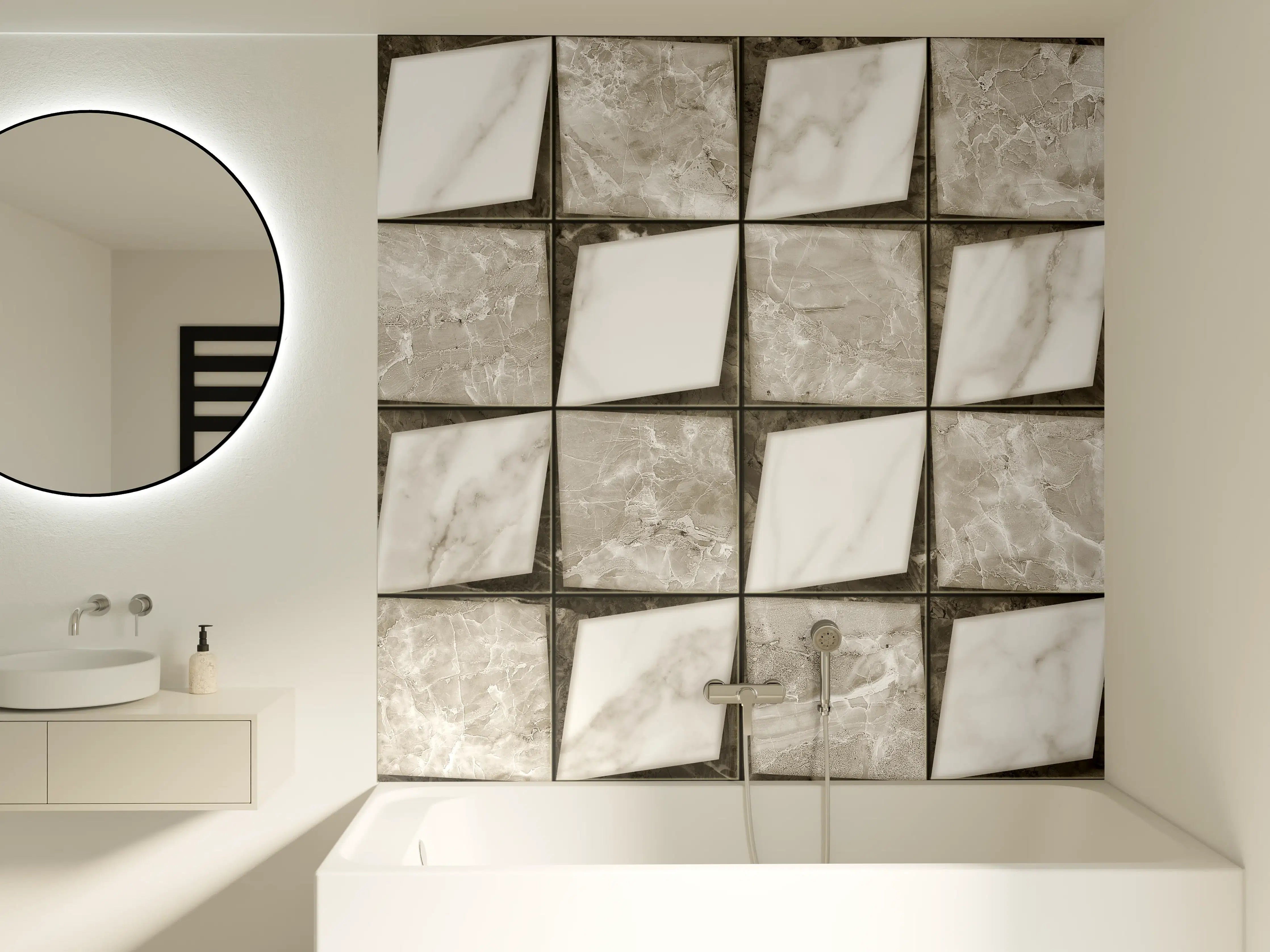 Badewannen-Rückwand - Weiß-Grau Keramik Mosaikfliesen