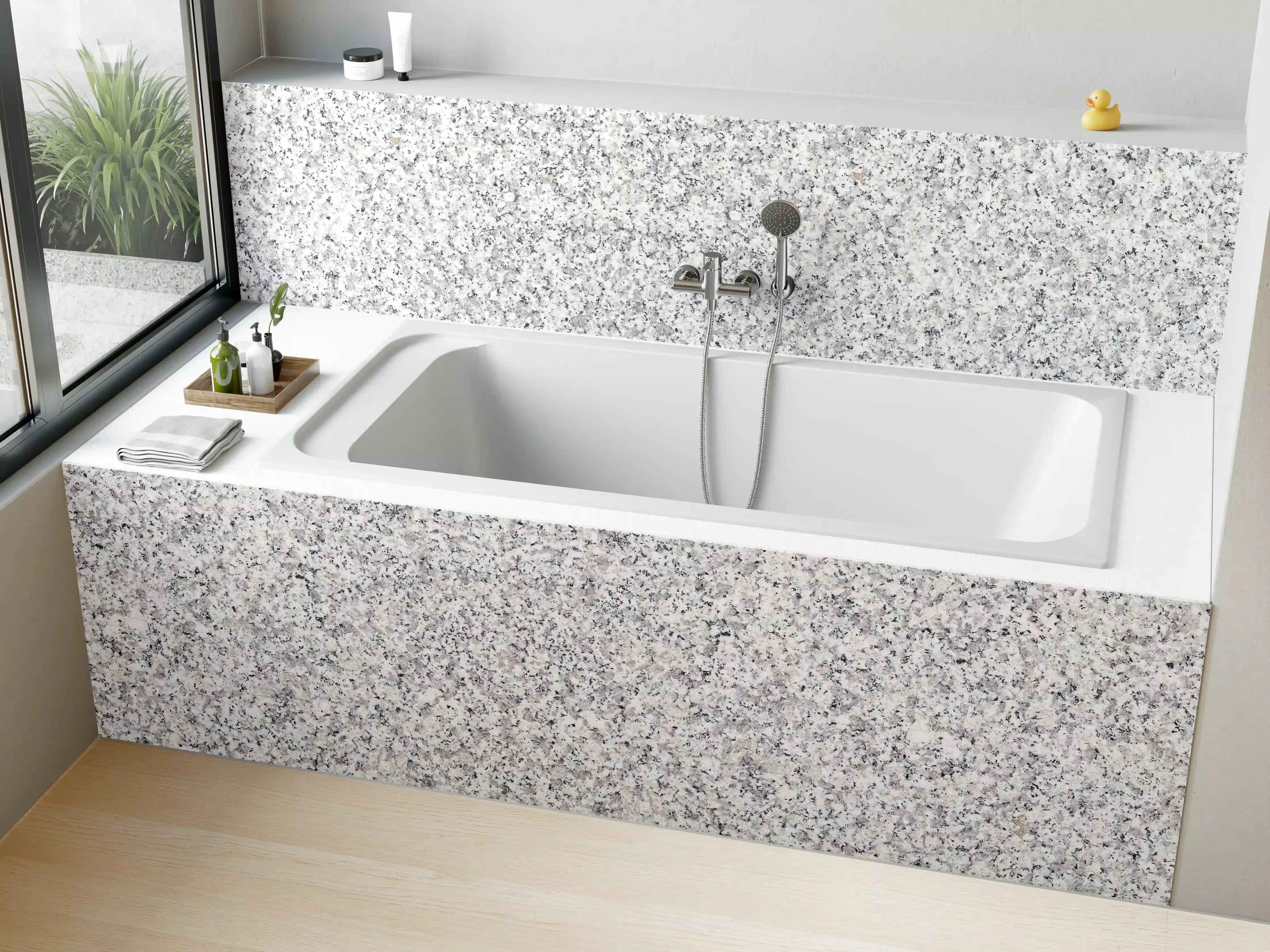 Badewannen-Rückwand - Weiß-Grau Terrazzo Bodentextur