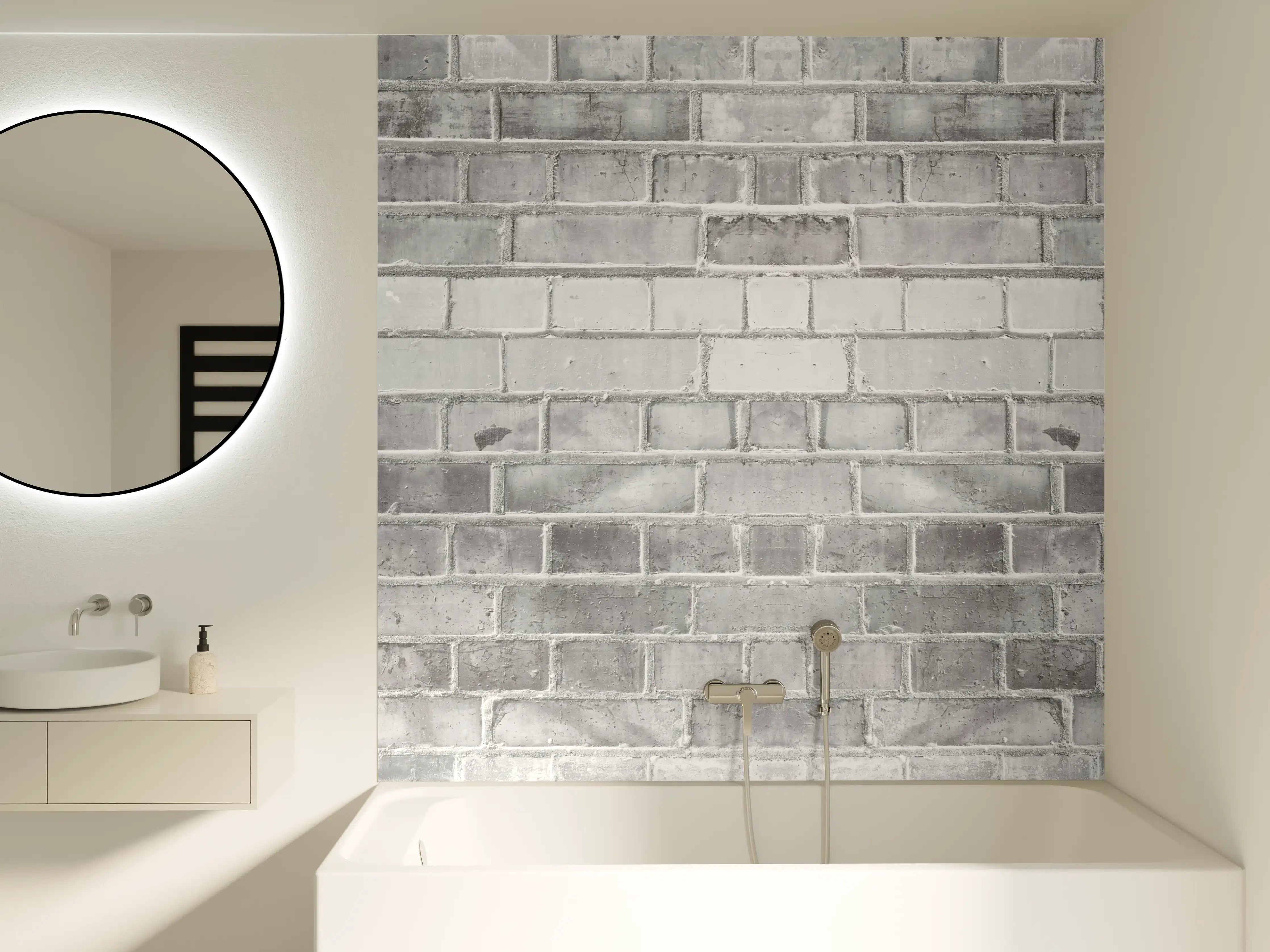 Badewannen-Rückwand - Weiß-Graue Backstein Wandtextur