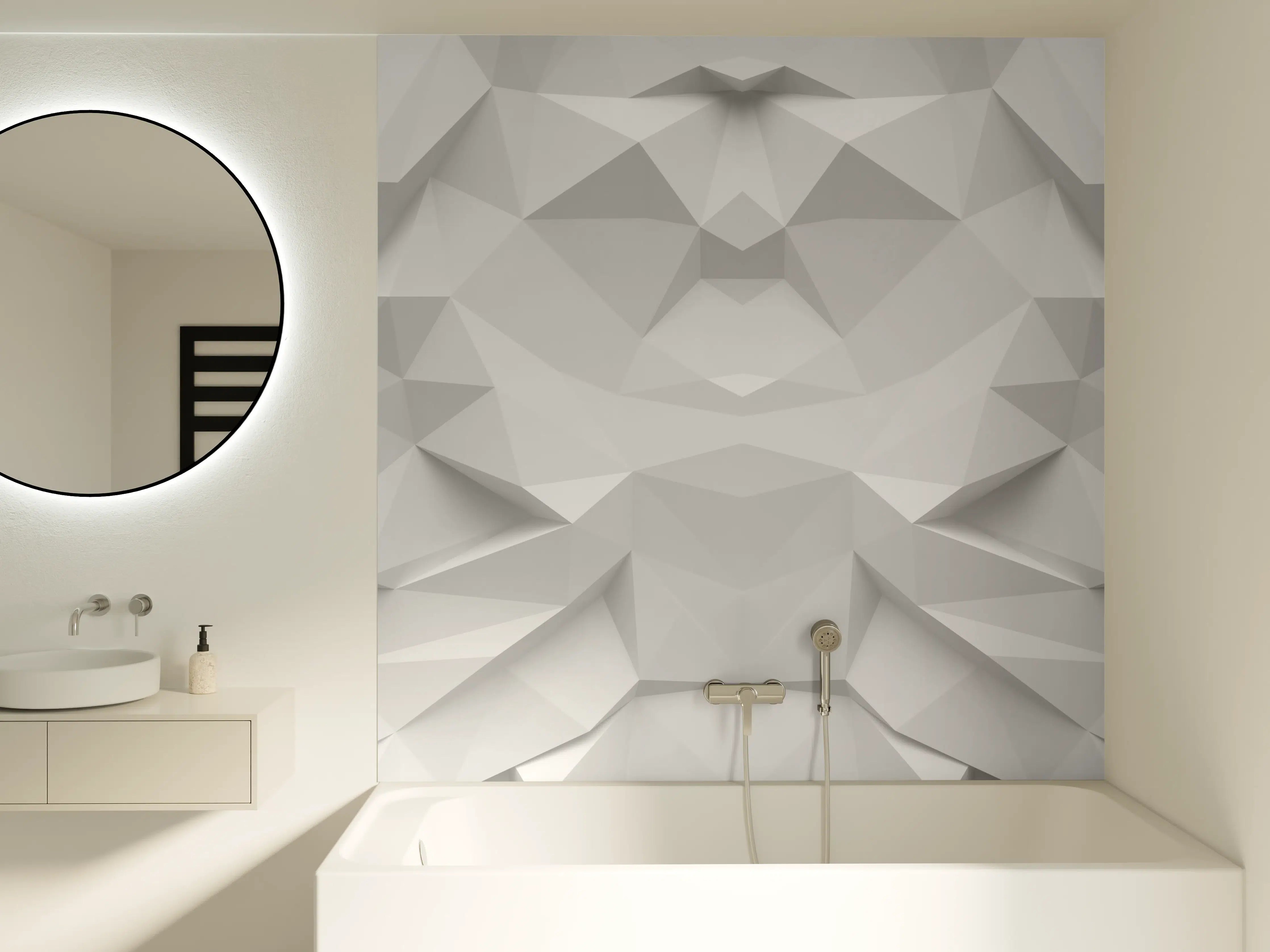 Badewannen-Rückwand - Weiß-Graue Geometrie-Textur