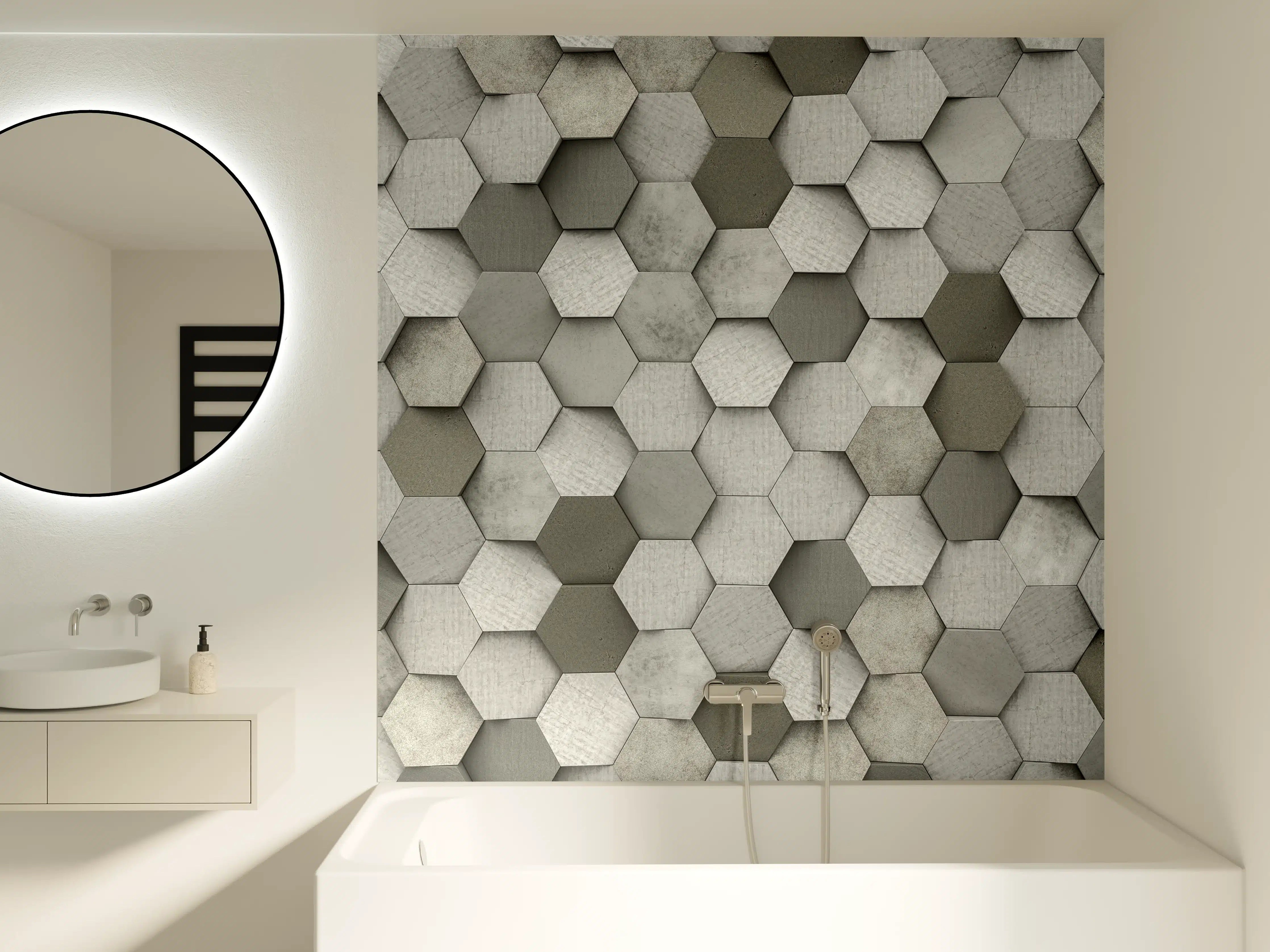 Badewannen-Rückwand - Weiß-Graue Hexagon Struktur