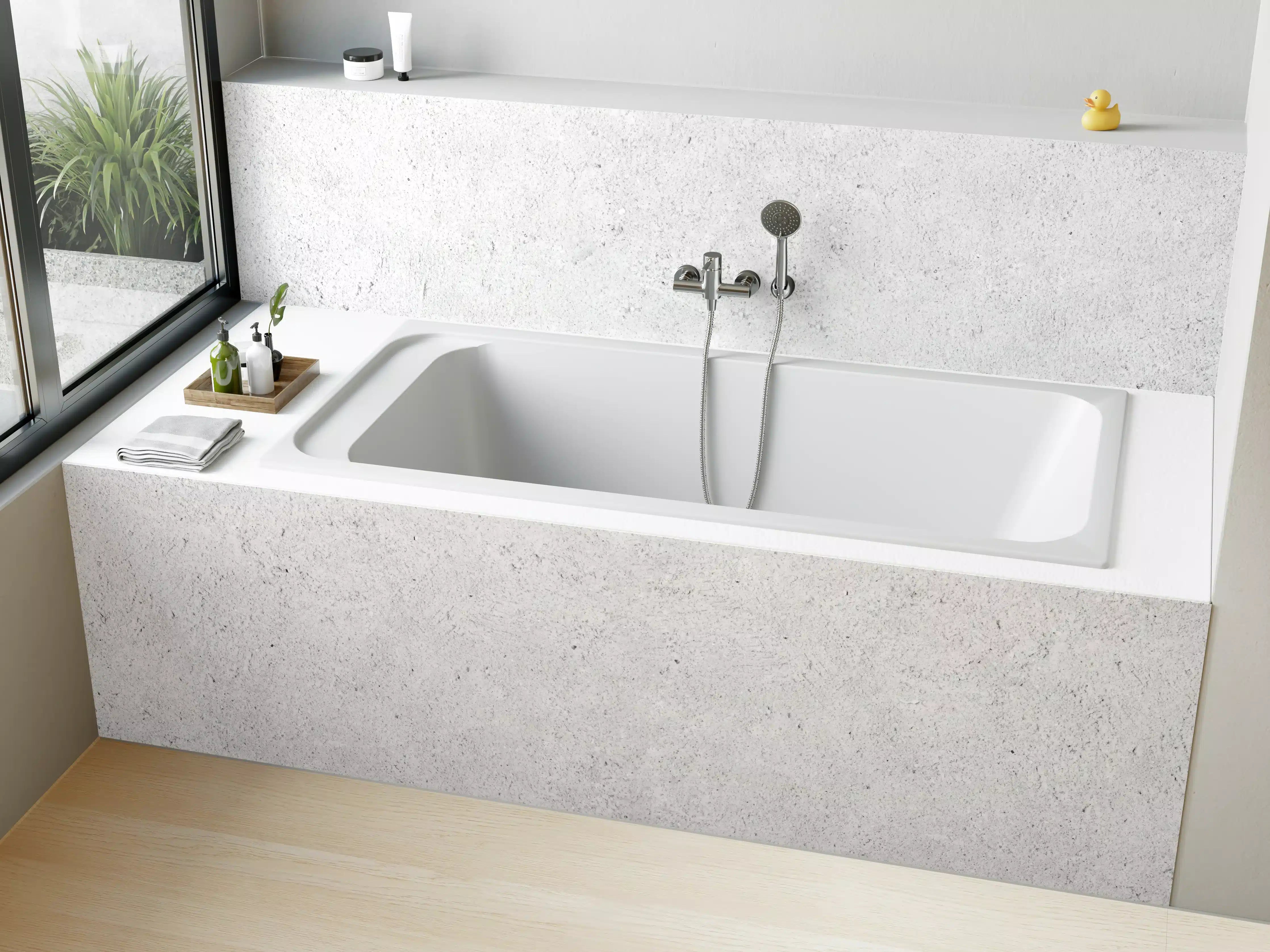 Badewannen-Rückwand - Weiss-Grauer Kalkstein