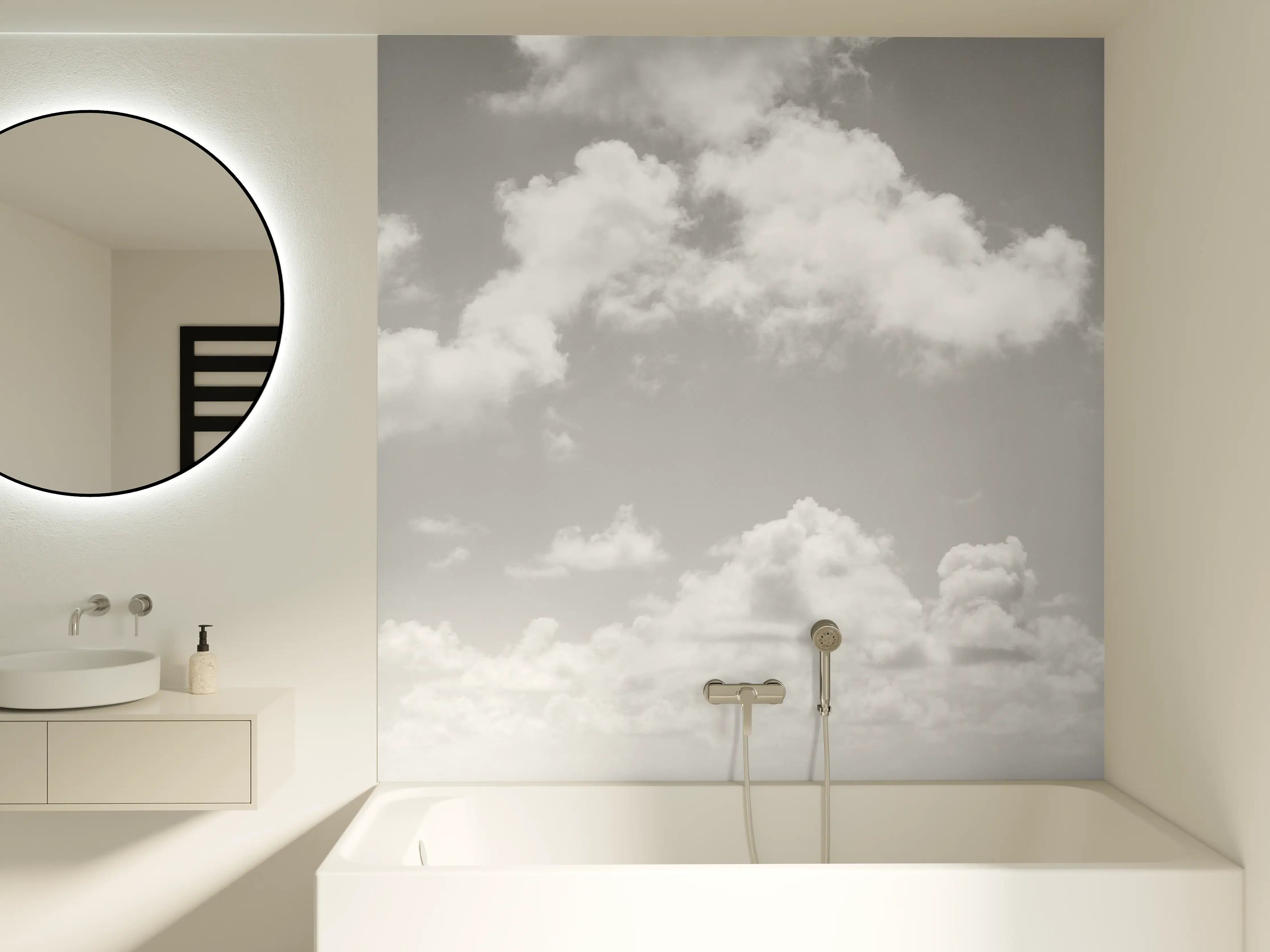 Badewannen-Rückwand - Weiß-Weiße Wolken im Himmel