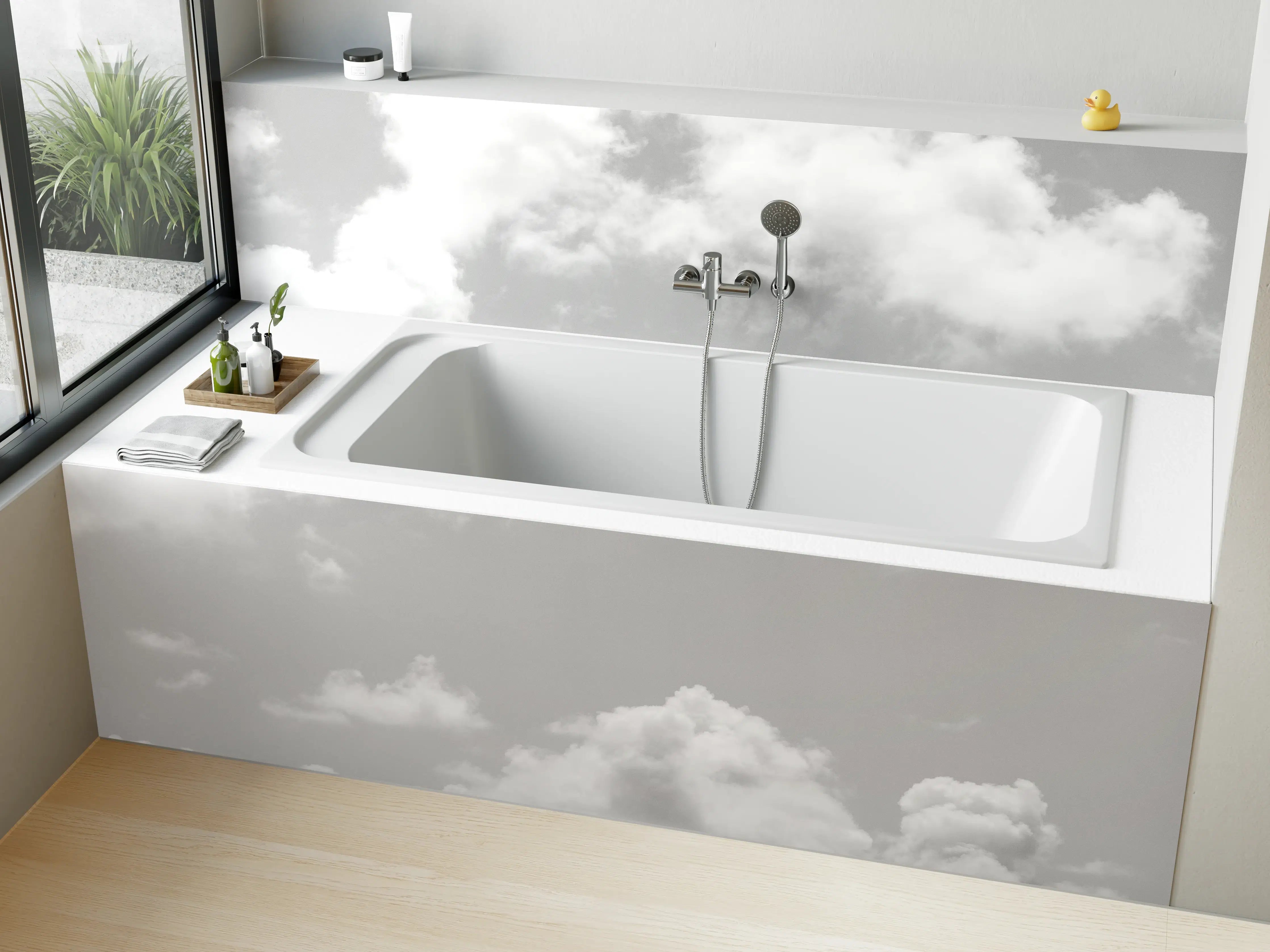 Badewannen-Rückwand - Weiß-Weiße Wolken im Himmel