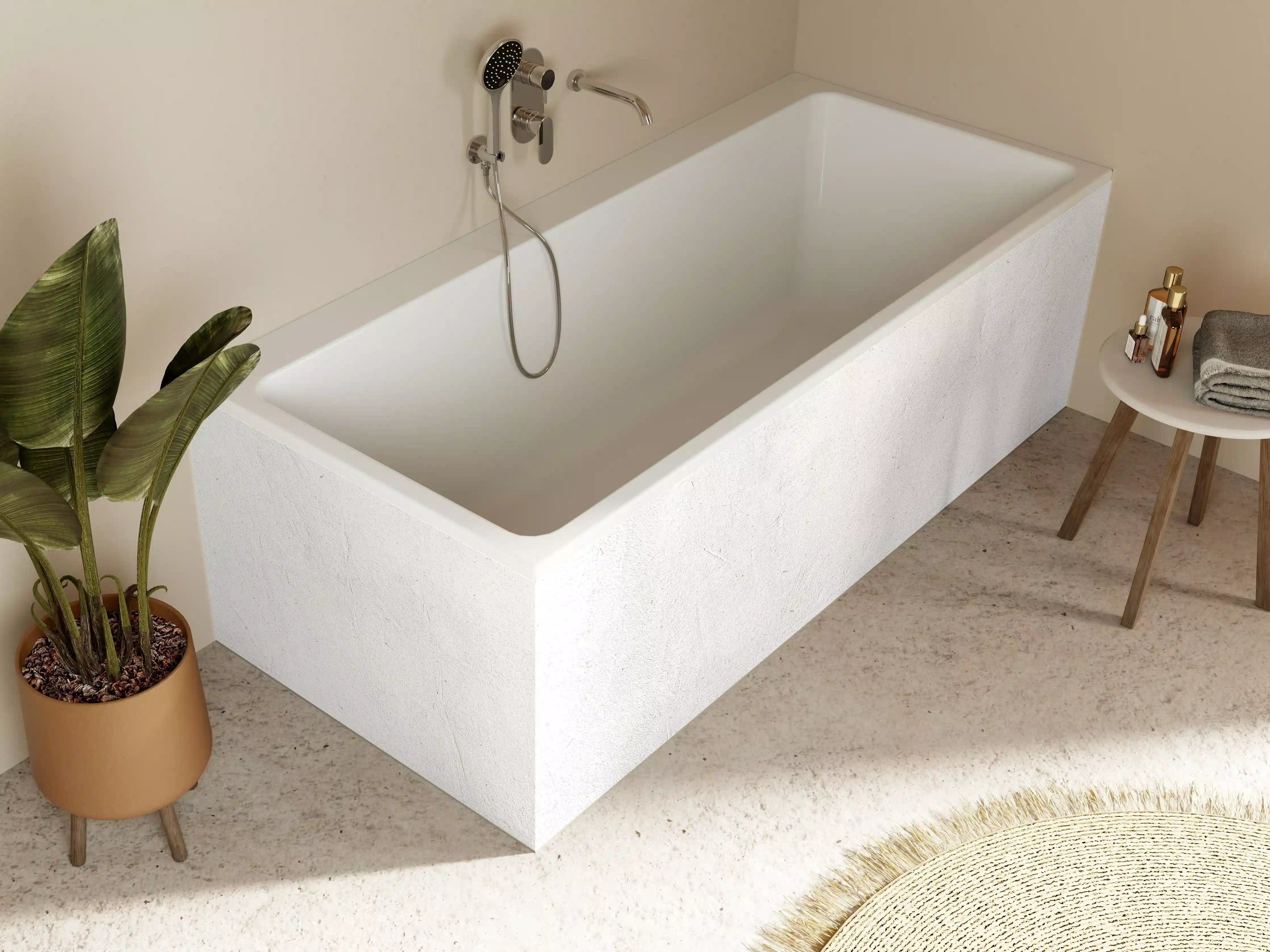 Badewannen-Rückwand - Weiß beige Betonwand