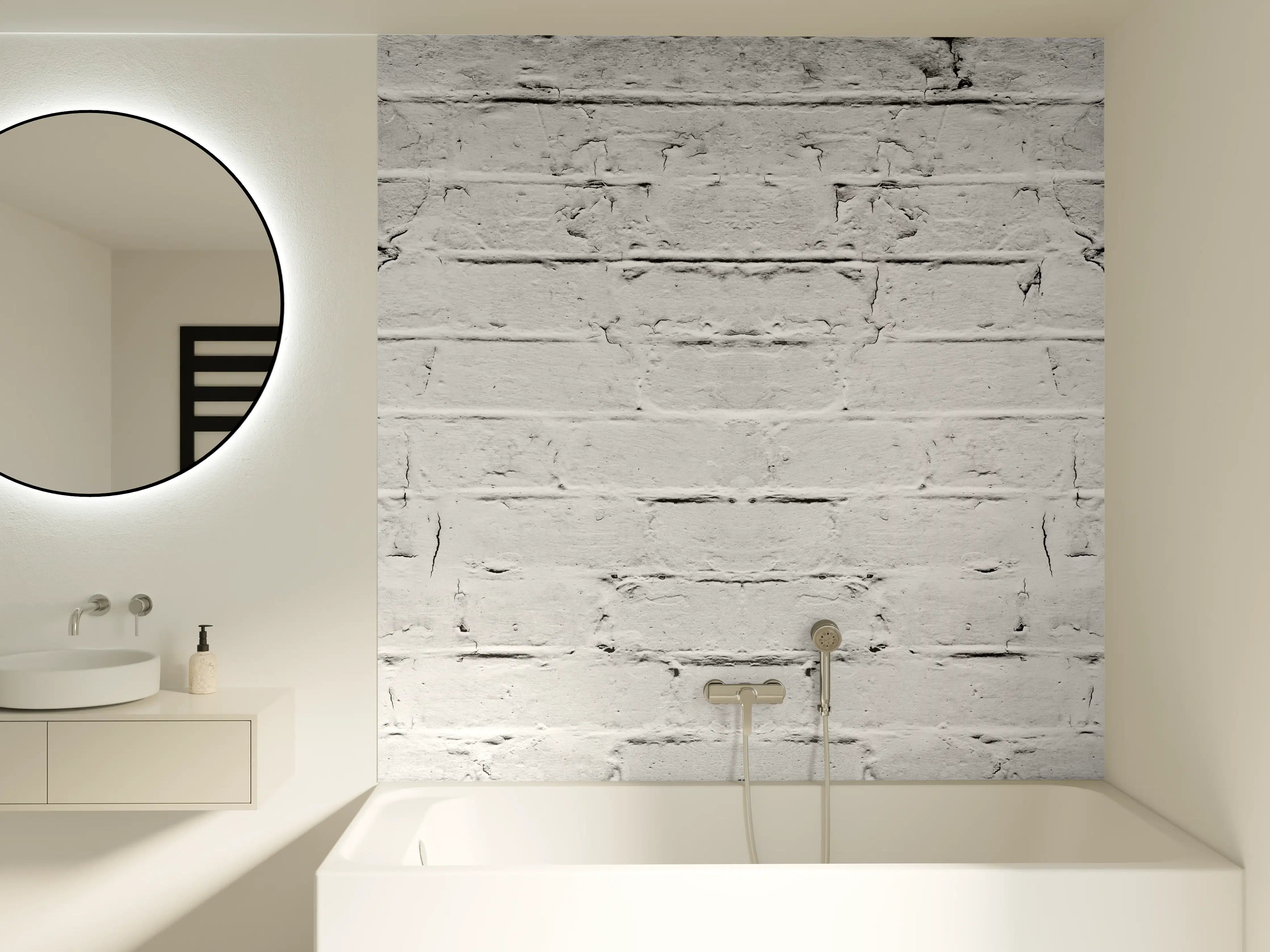 Badewannen-Rückwand - Weiß grau beschädigte Backstein Wand