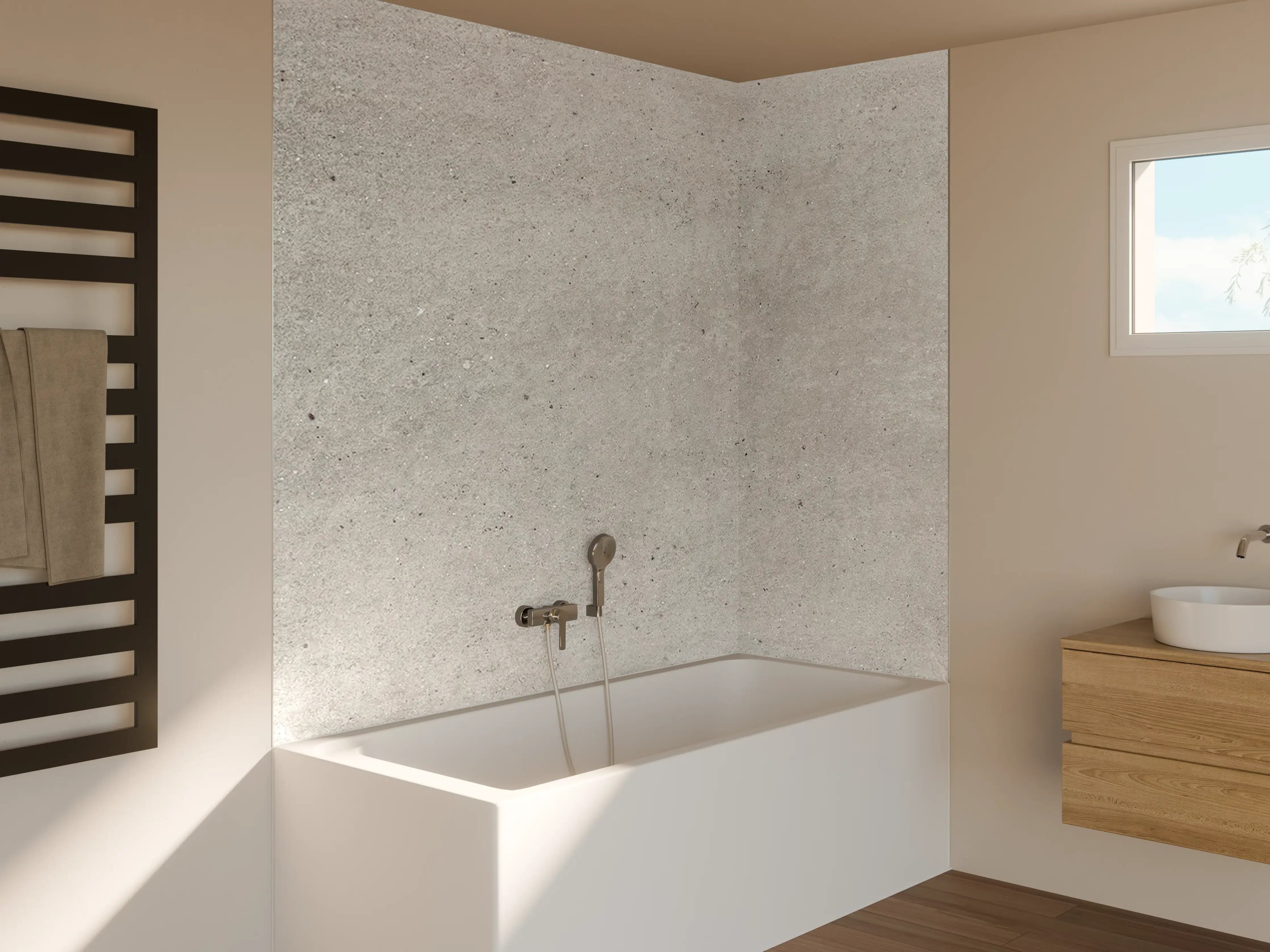 Badewannen-Rückwand - Weiß graue Betonwand 2