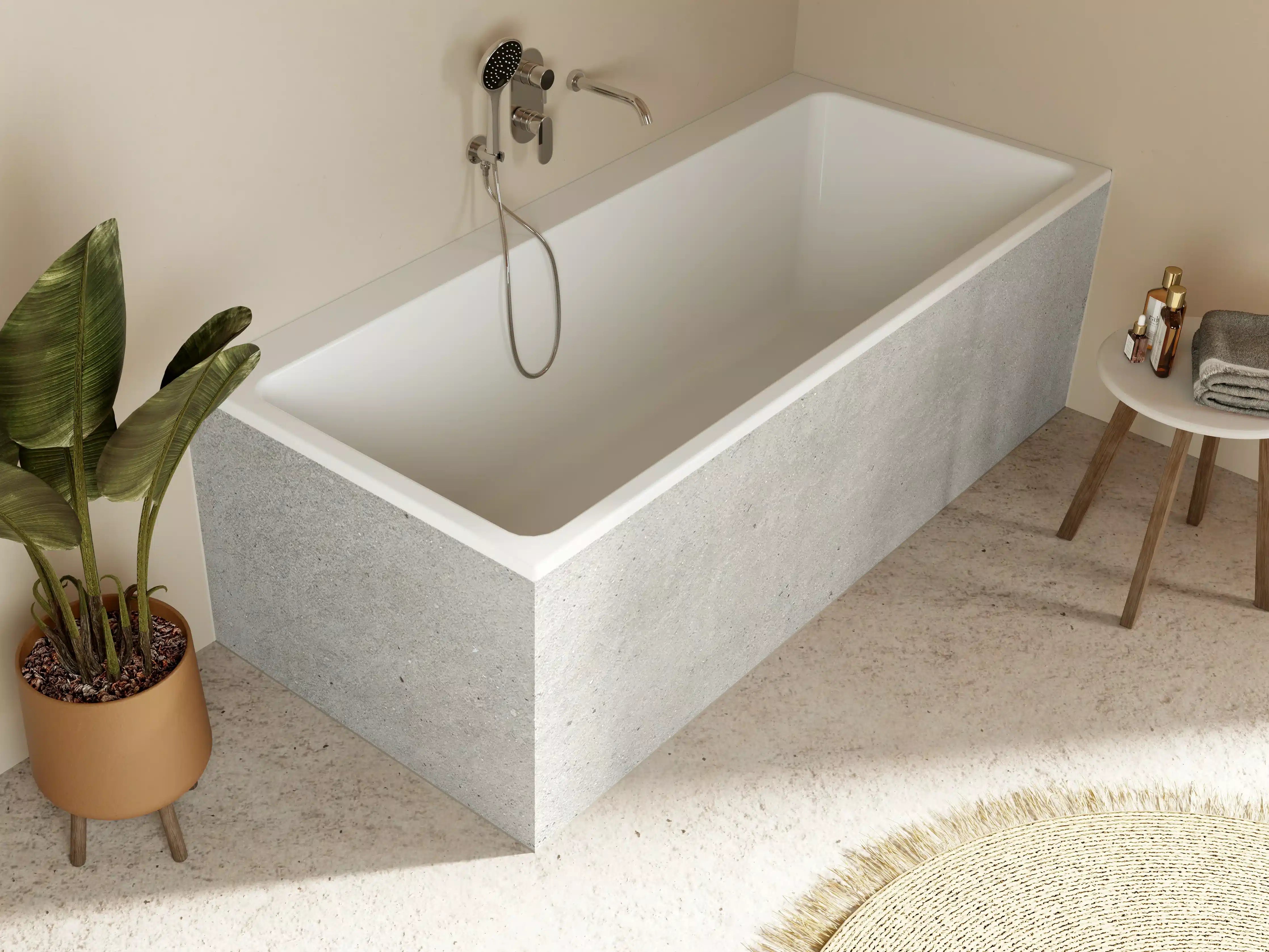 Badewannen-Rückwand - Weiß graue Betonwand 2