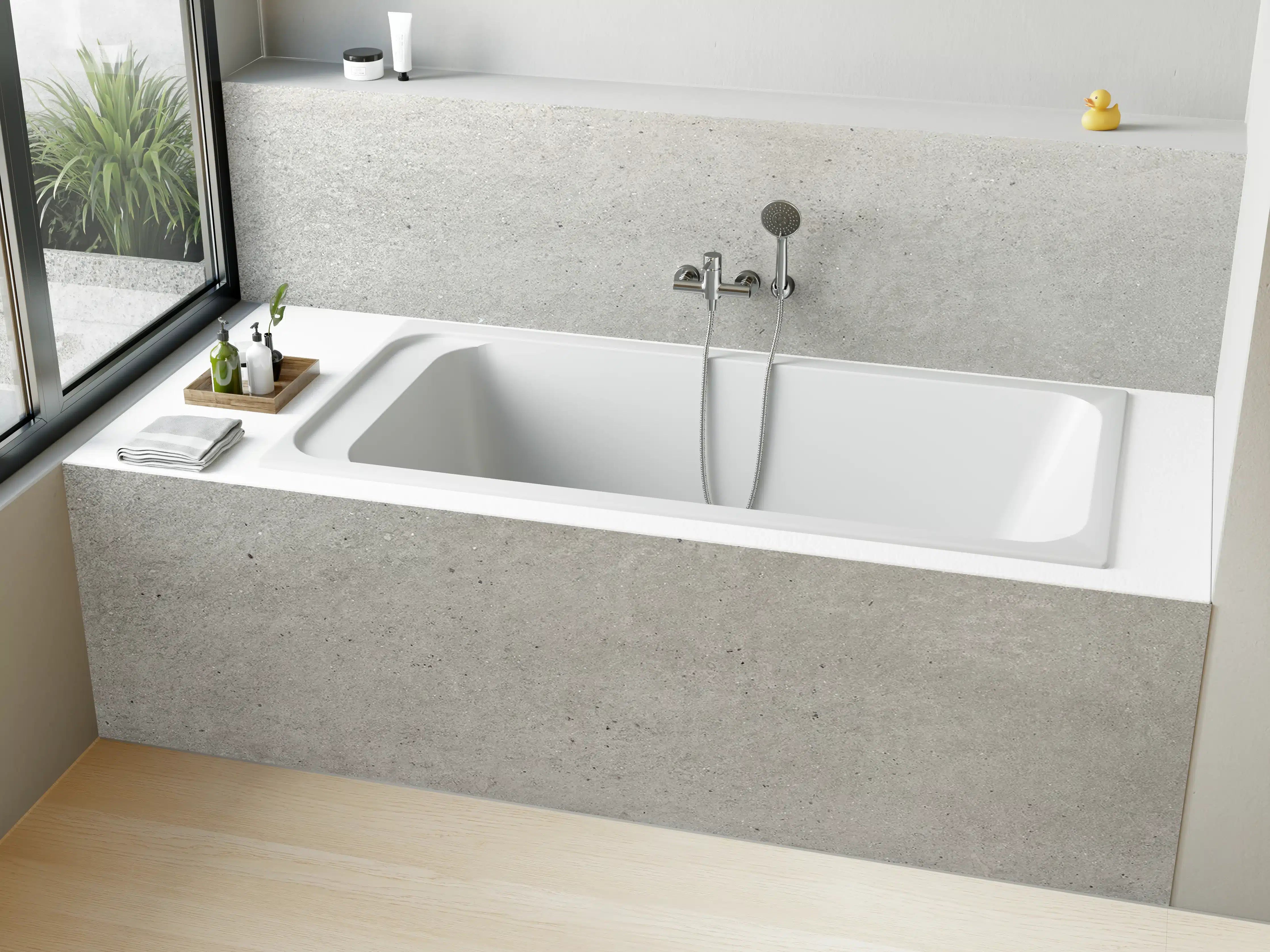 Badewannen-Rückwand - Weiß graue Betonwand 2