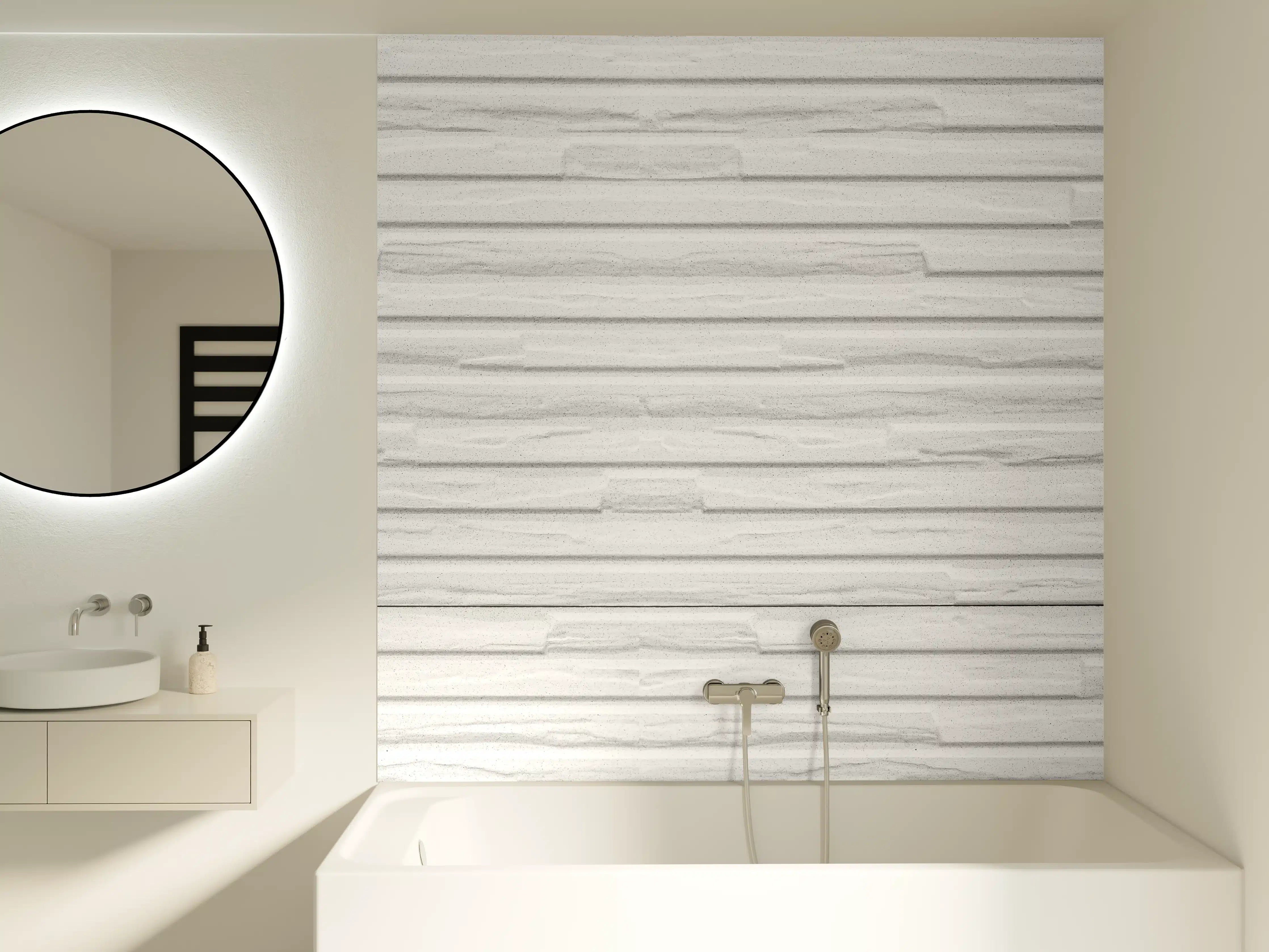 Badewannen-Rückwand - Weiß modernes Steinwand Muster