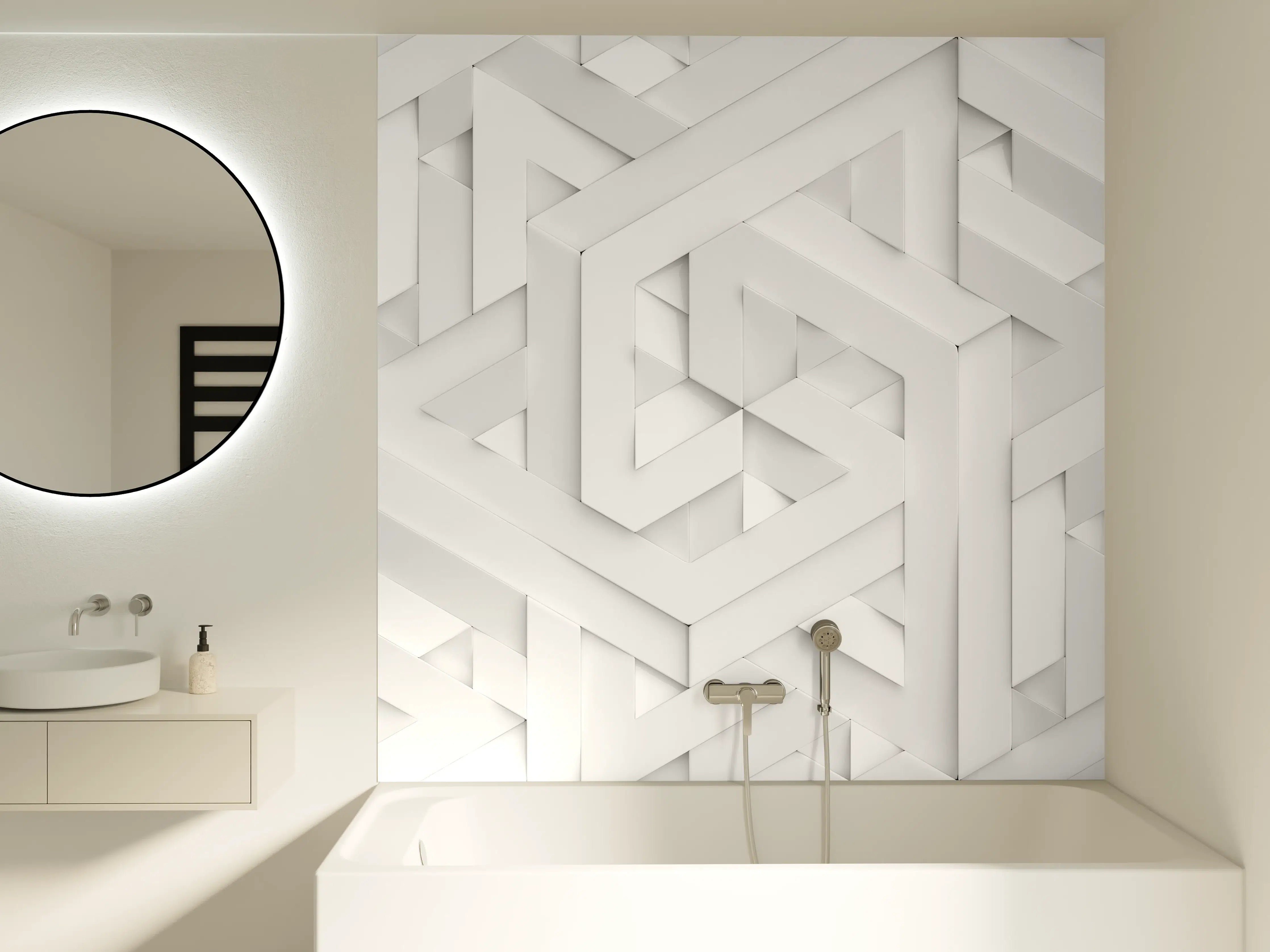 Badewannen-Rückwand - Weiße 3D-Gitternetz-Struktur