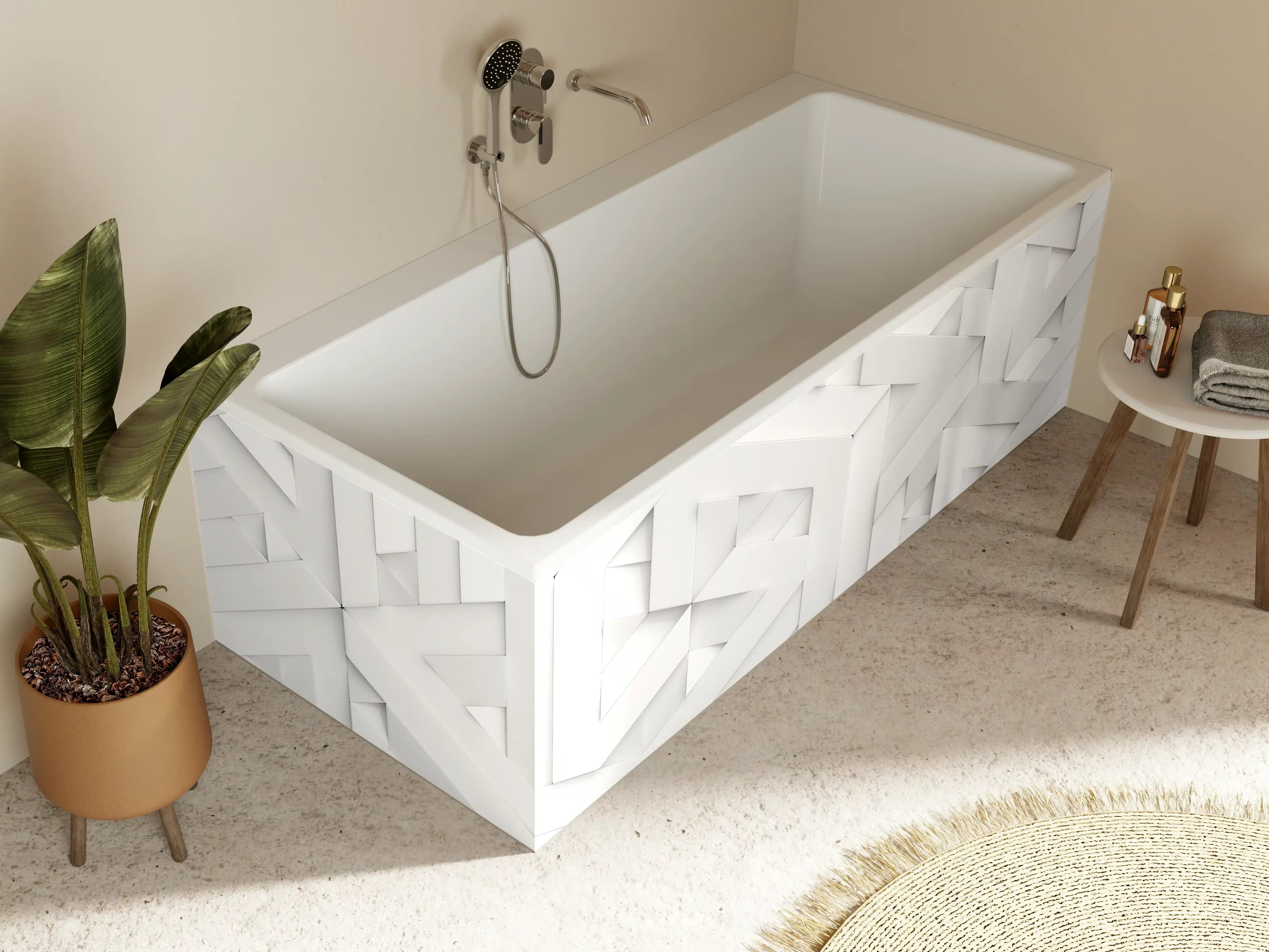 Badewannen-Rückwand - Weiße 3D-Gitternetz-Struktur