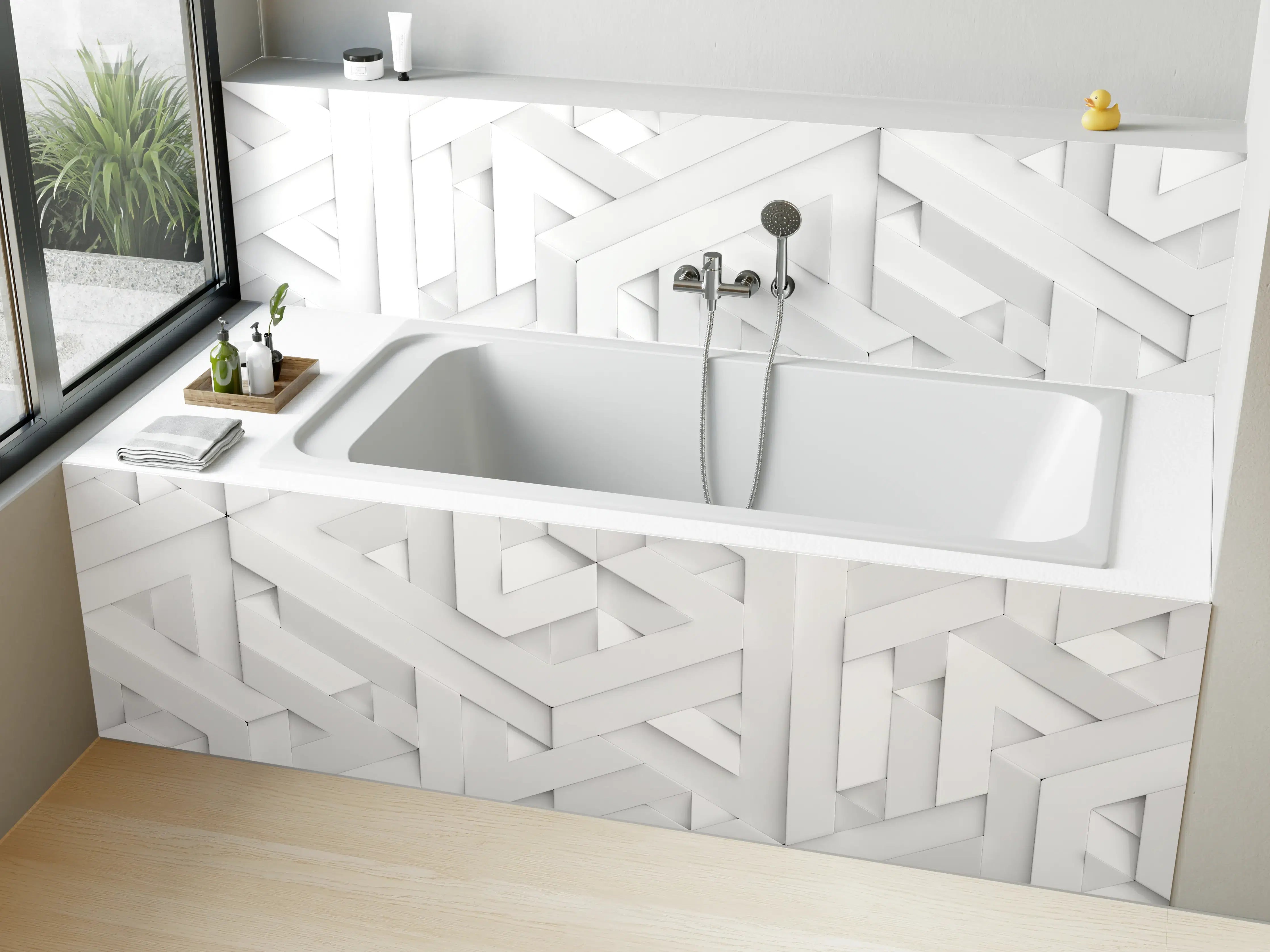 Badewannen-Rückwand - Weiße 3D-Gitternetz-Struktur