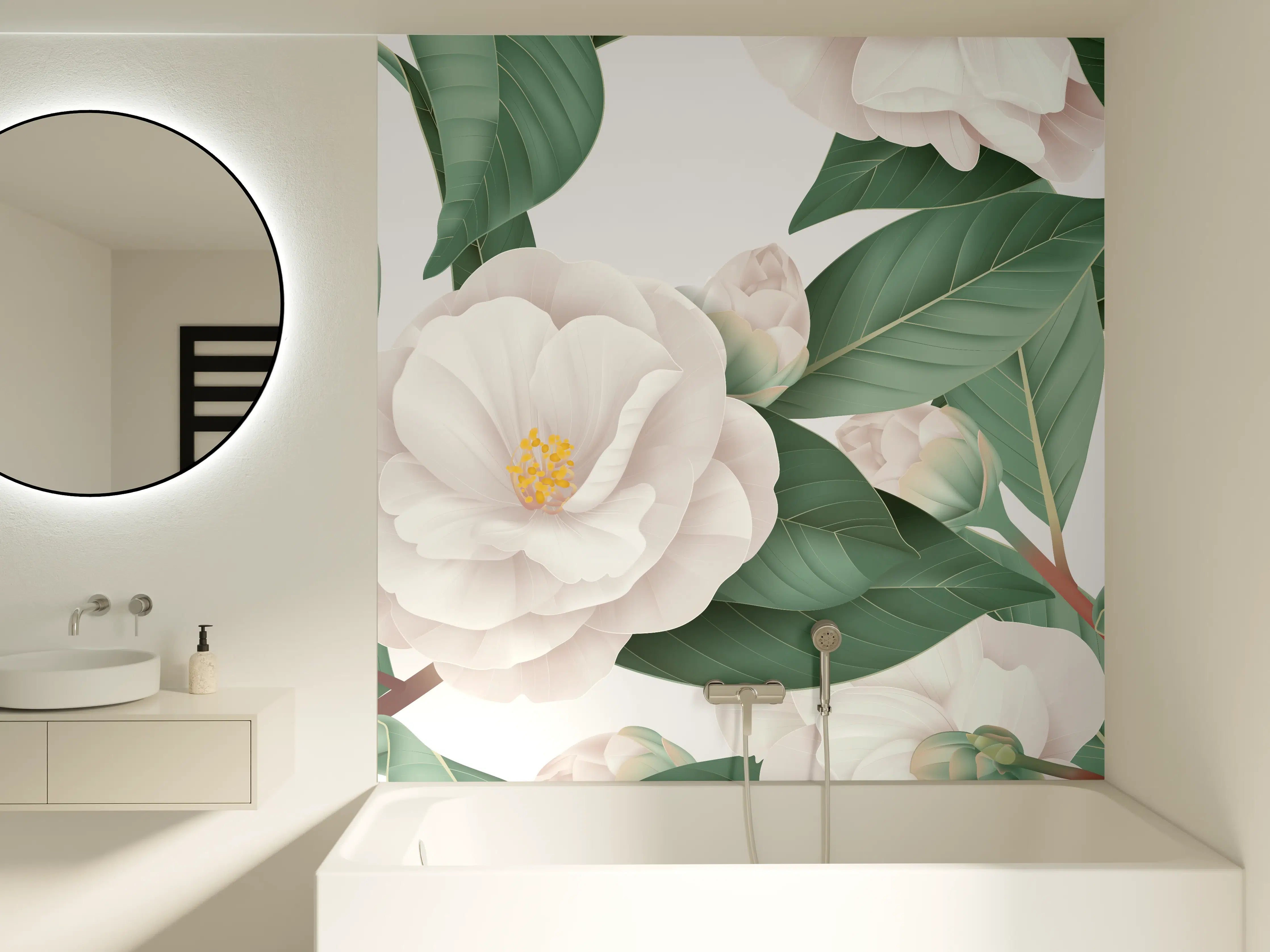 Badewannen-Rückwand - Weiße Blüten