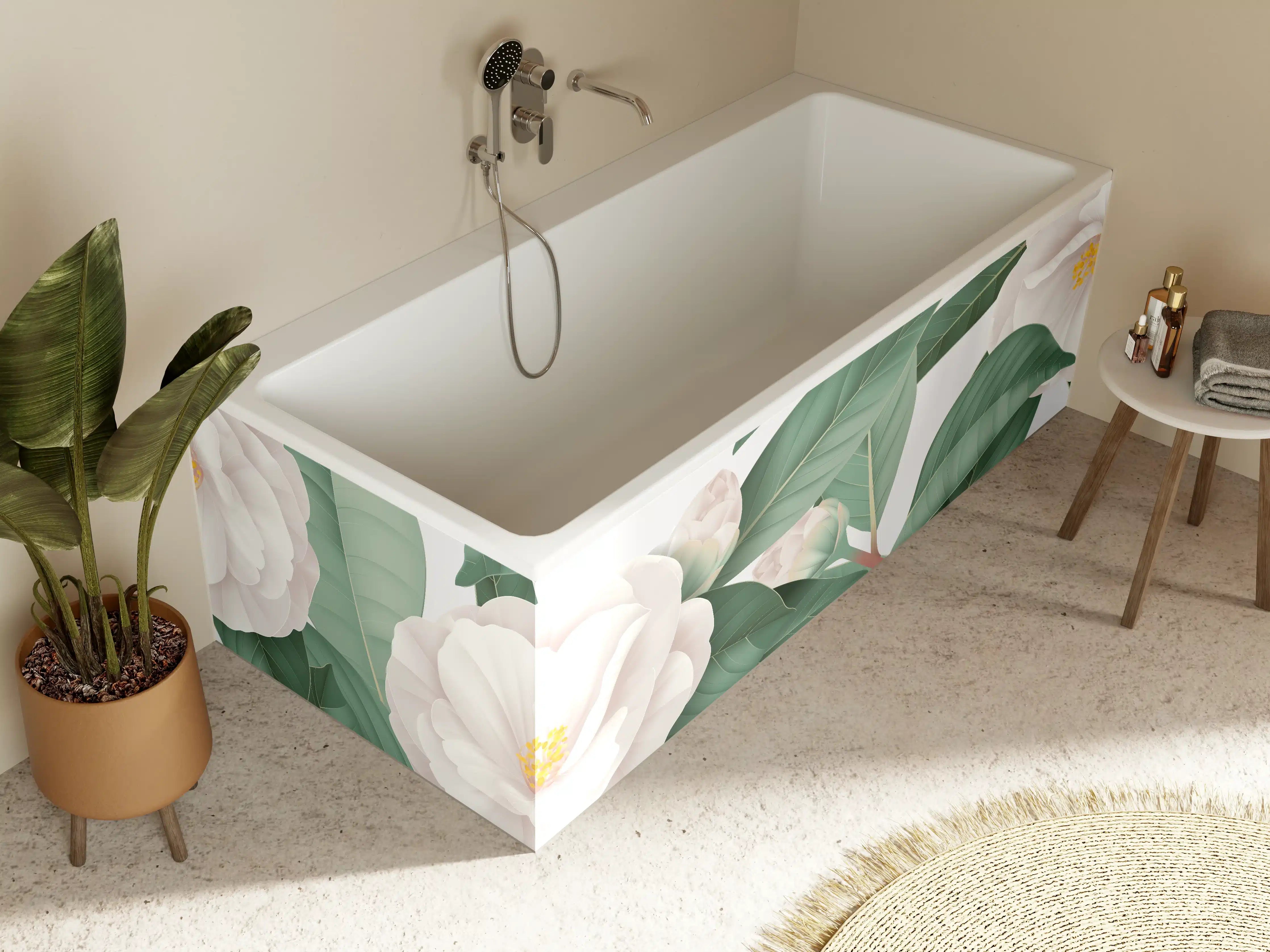 Badewannen-Rückwand - Weiße Blüten