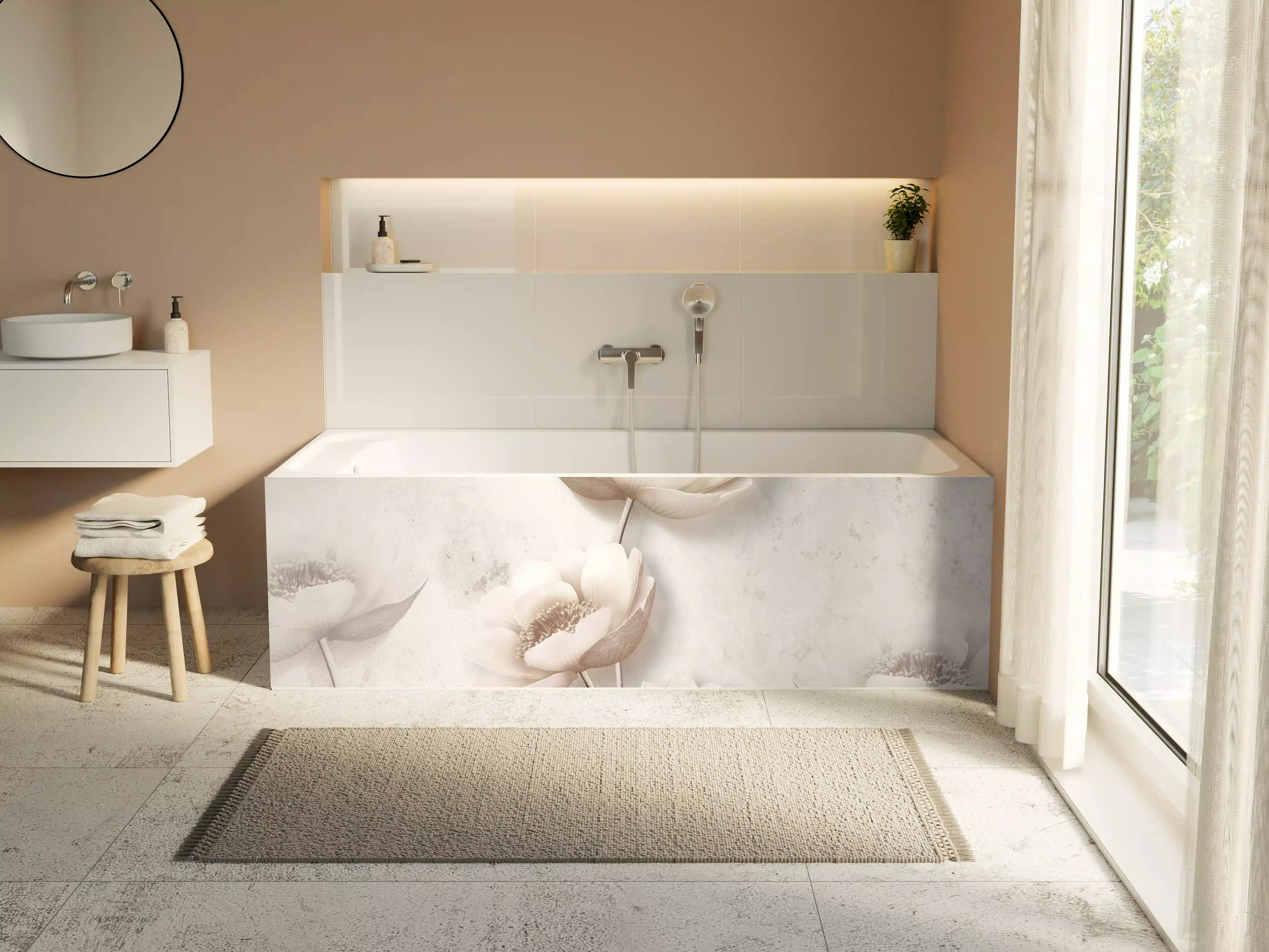 Badewannen-Rückwand - Weiße Blume Retrostil