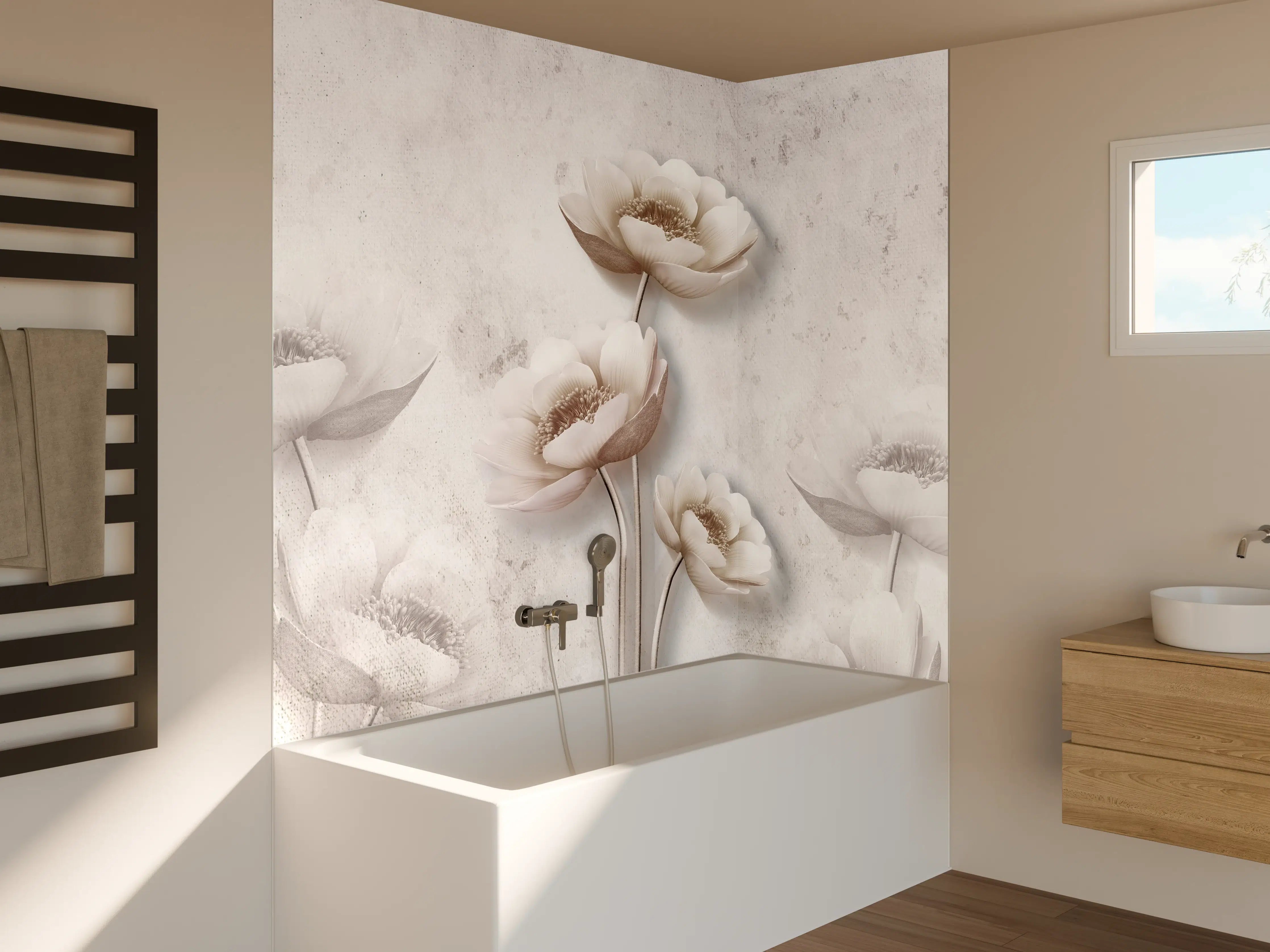 Badewannen-Rückwand - Weiße Blume Retrostil