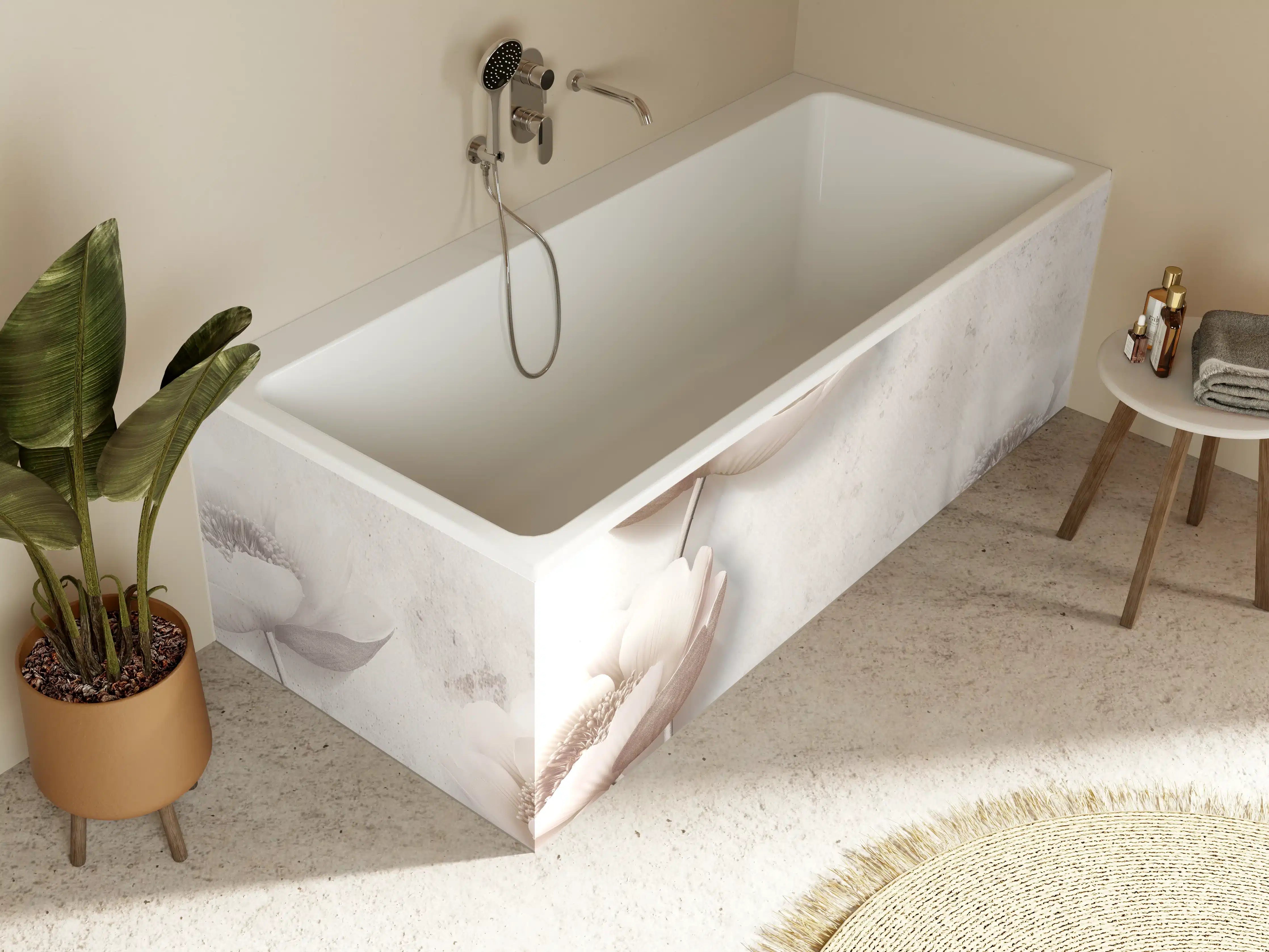 Badewannen-Rückwand - Weiße Blume Retrostil