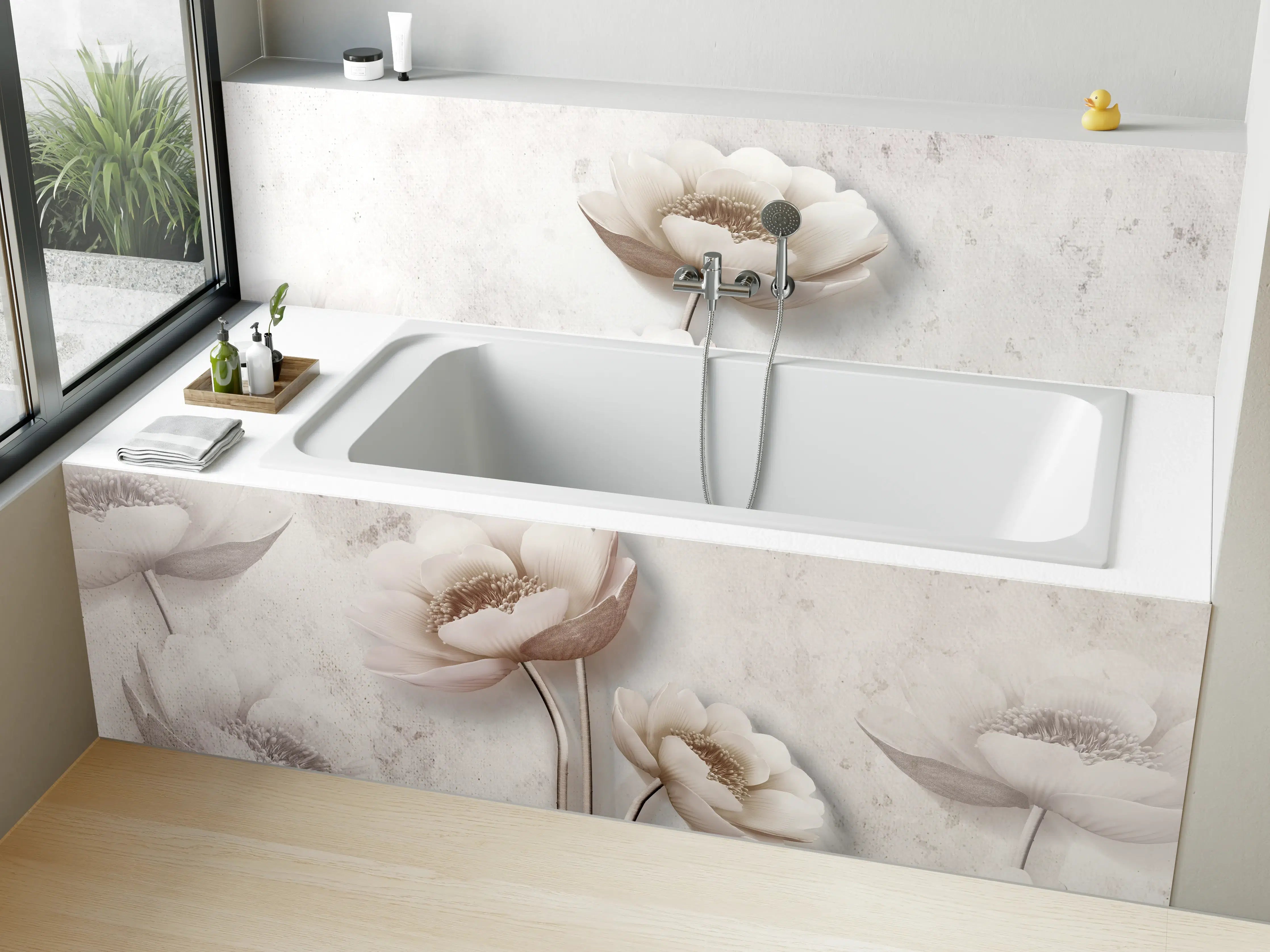 Badewannen-Rückwand - Weiße Blume Retrostil