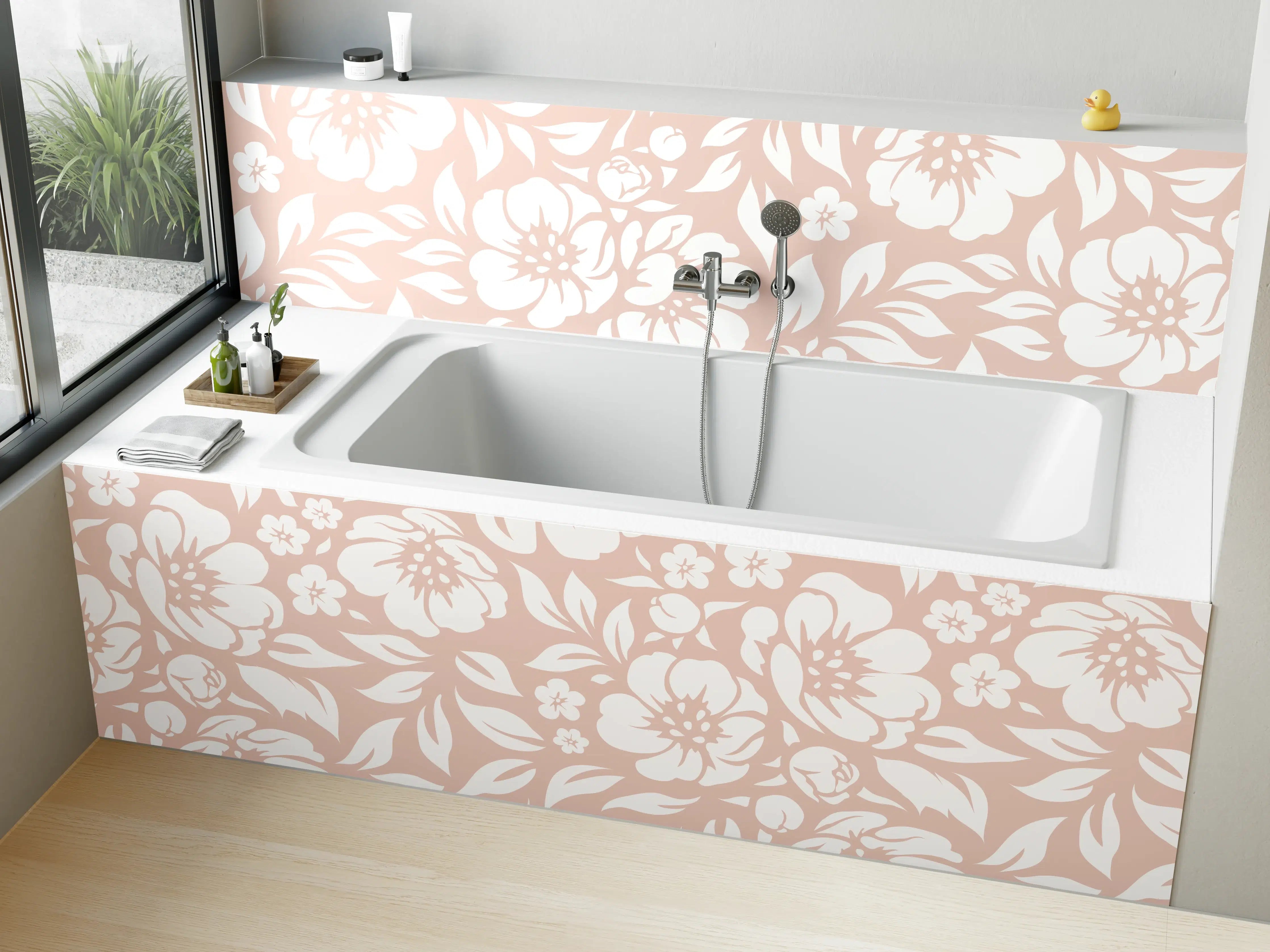 Badewannen-Rückwand - Weiße Blumenmuster-Vorlage