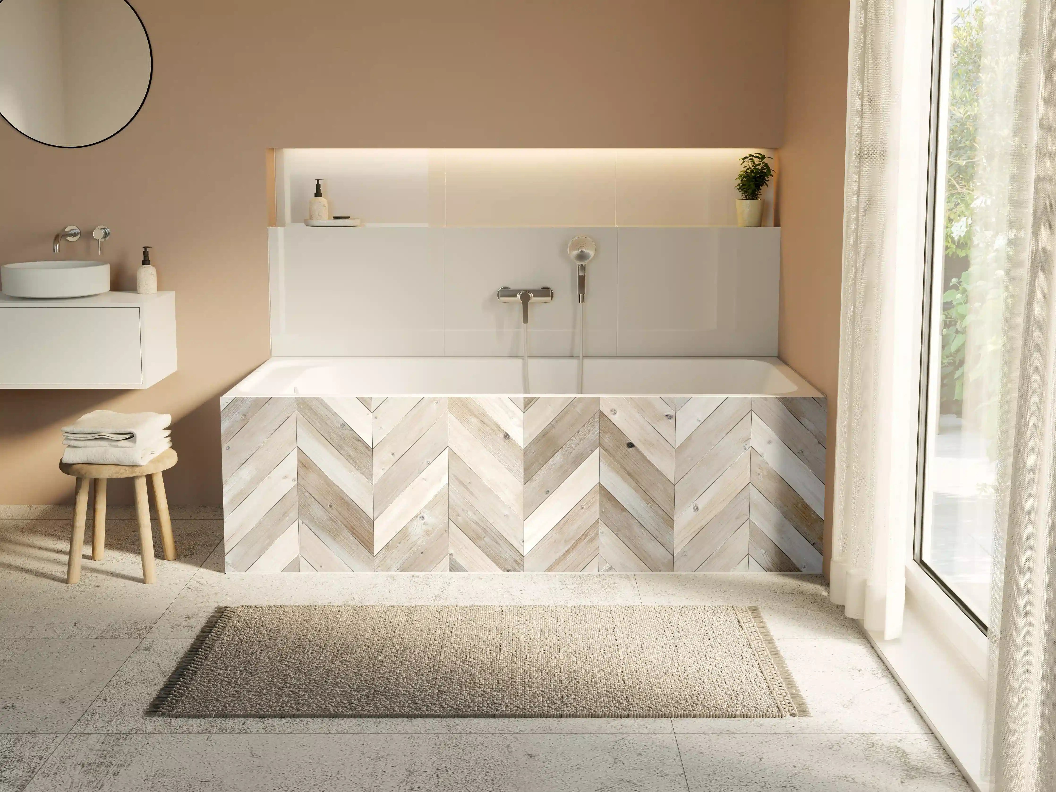 Badewannen-Rückwand - Weiße Chevron Textur