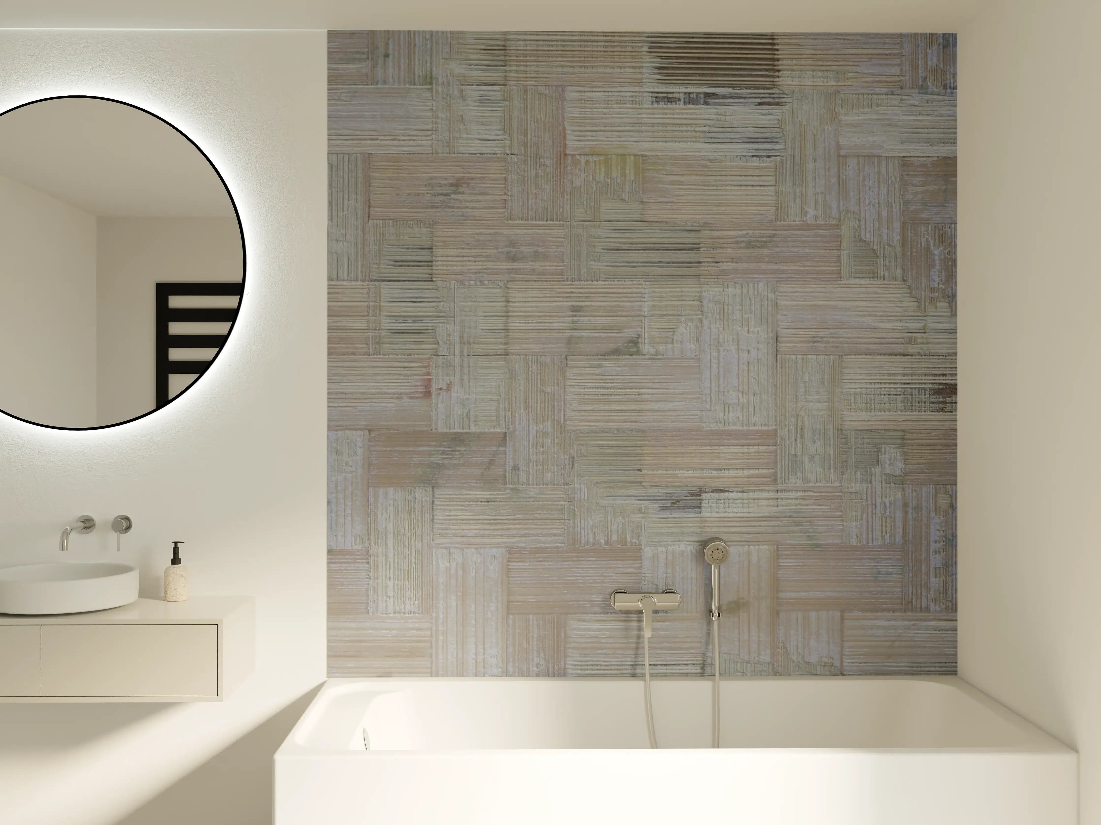 Badewannen-Rückwand - Weiße Holzmaserung mit subtilen Texturen