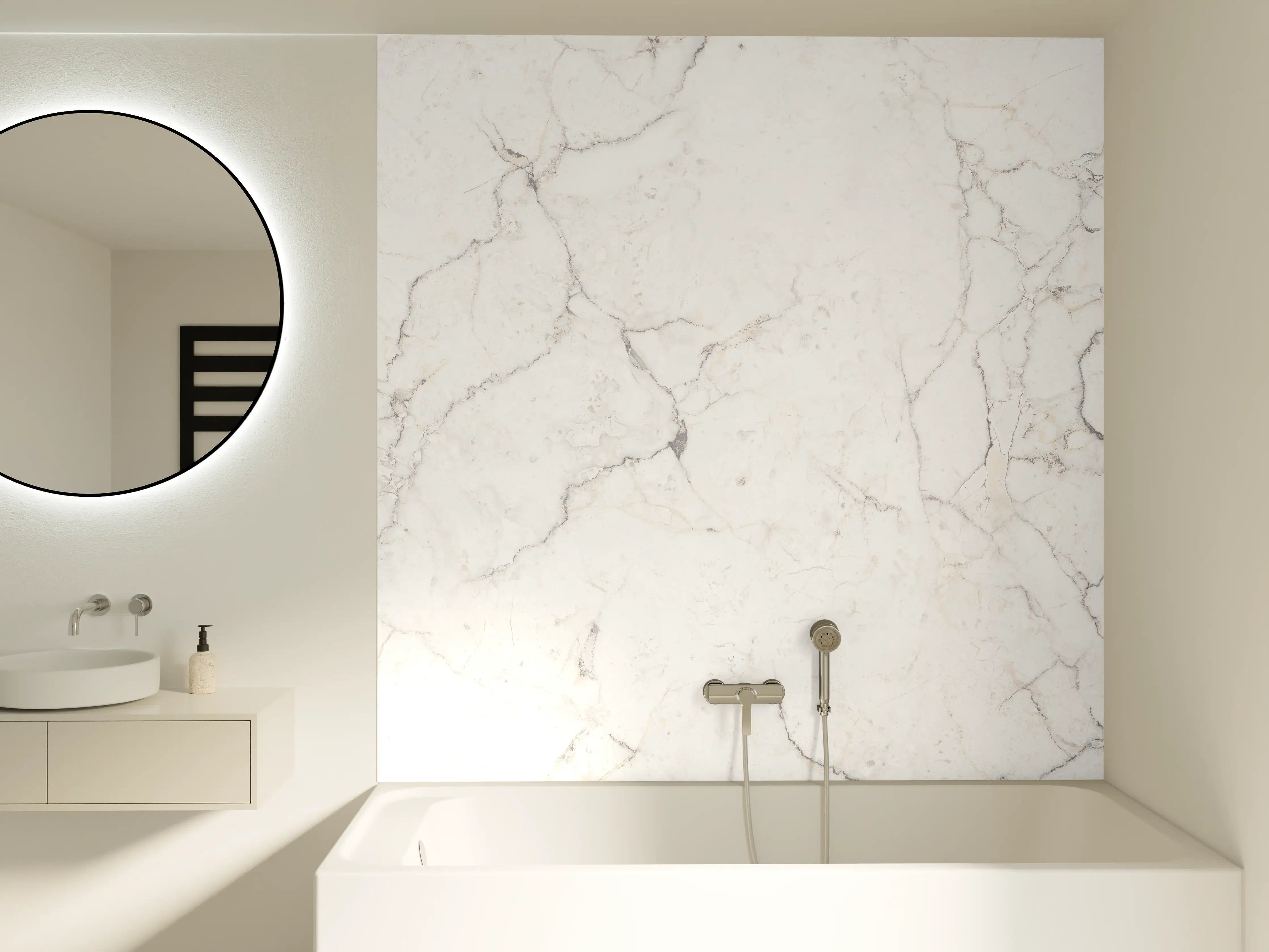 Badewannen-Rückwand - Weiße Marmor - Beton Textur