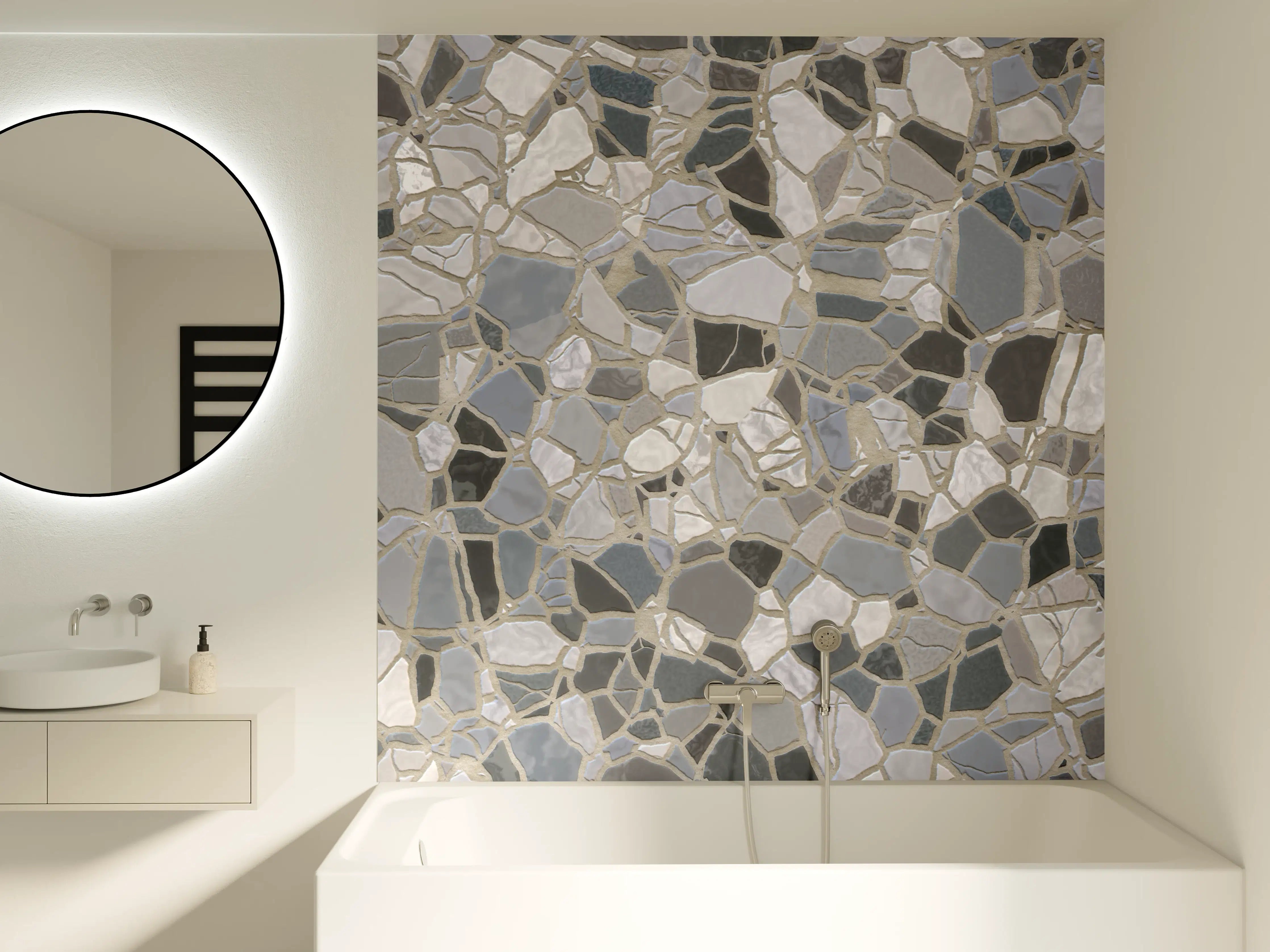Badewannen-Rückwand - Weiße Marmor-Textur mit Grauprägung