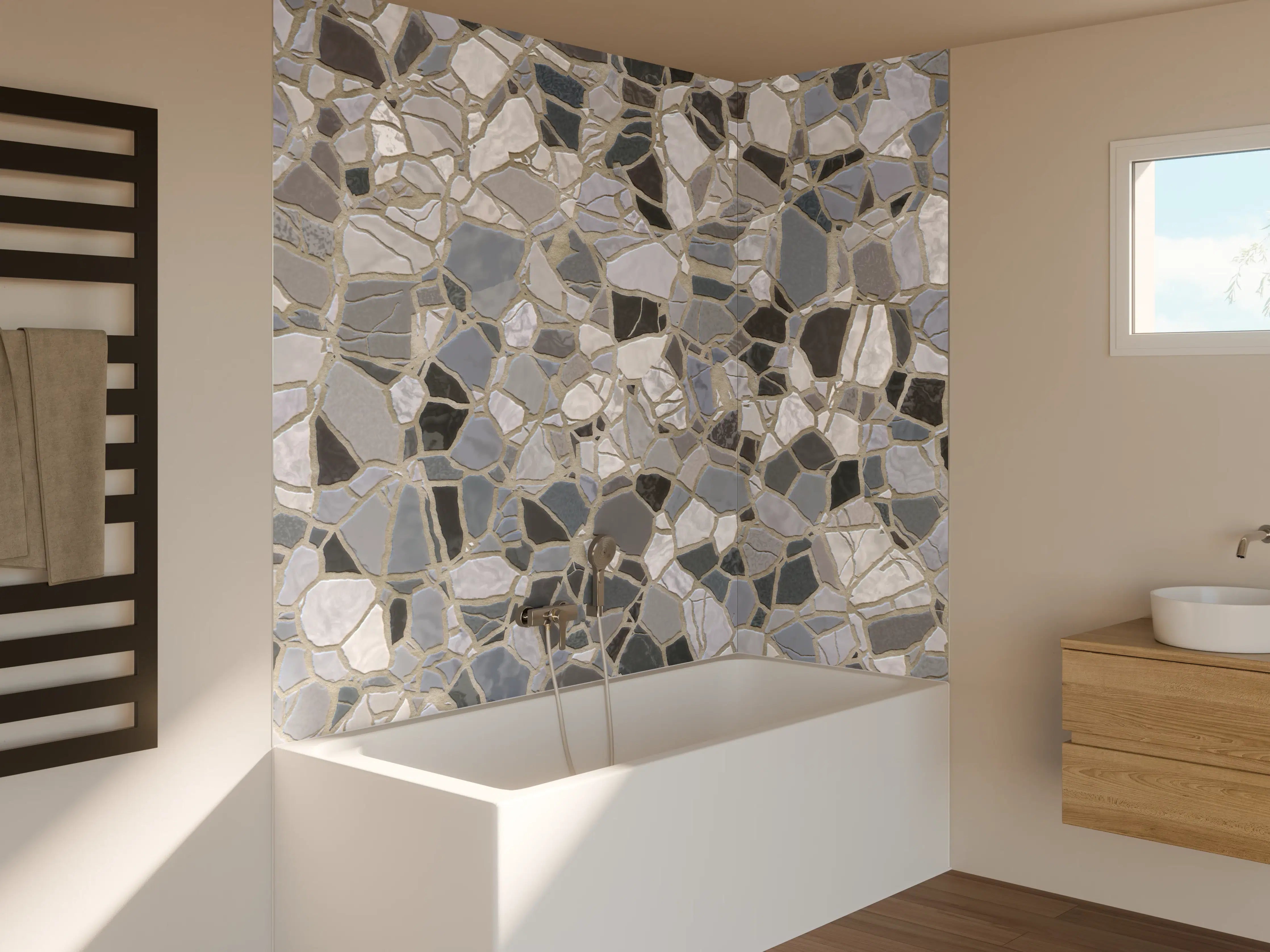 Badewannen-Rückwand - Weiße Marmor-Textur mit Grauprägung