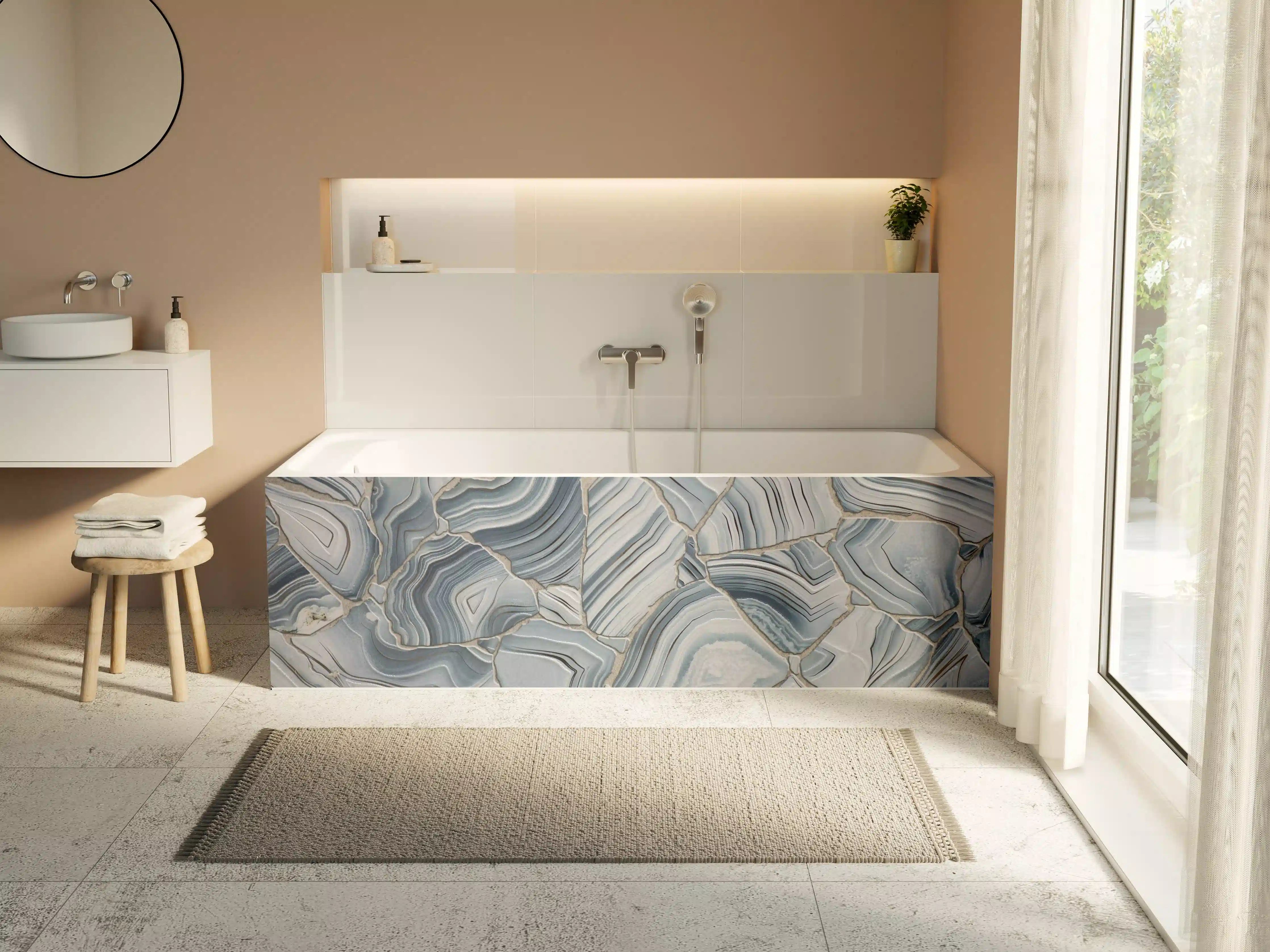 Badewannen-Rückwand - Weiße Marmorstruktur mit Grau-Tönen