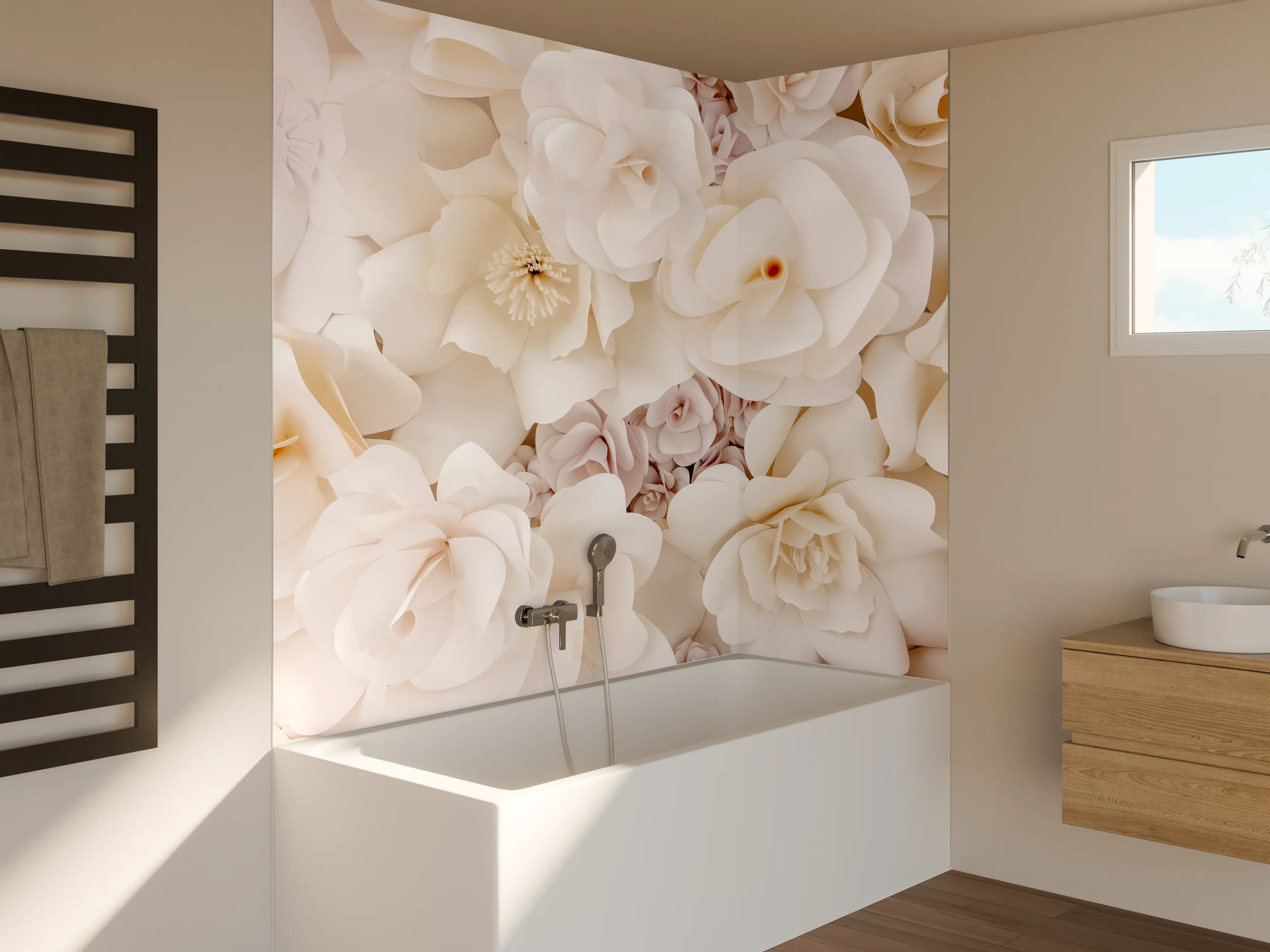 Badewannen-Rückwand - Weiße Papierblumen