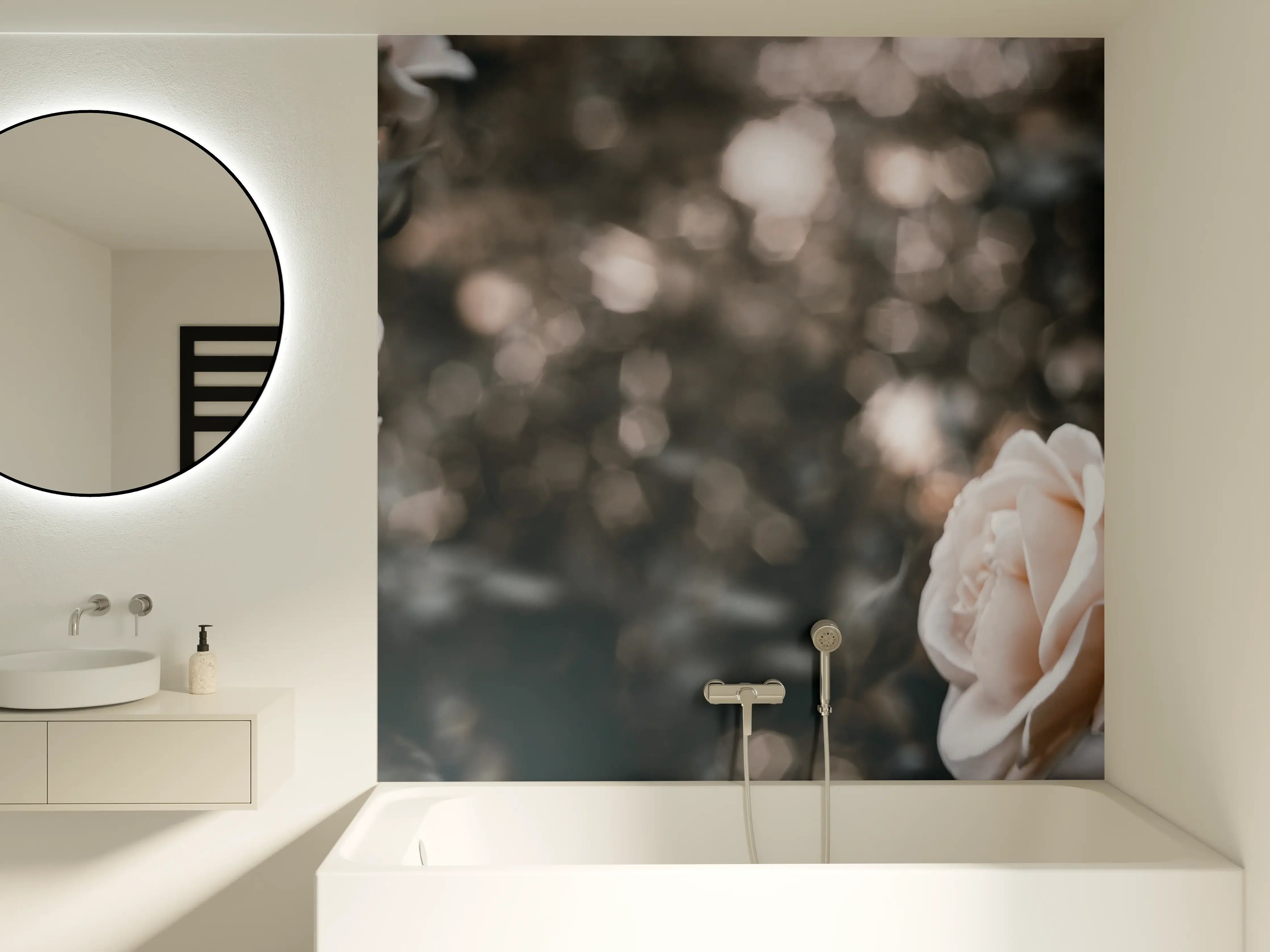 Badewannen-Rückwand - Weisse Pastell- Rosen - Fine Art