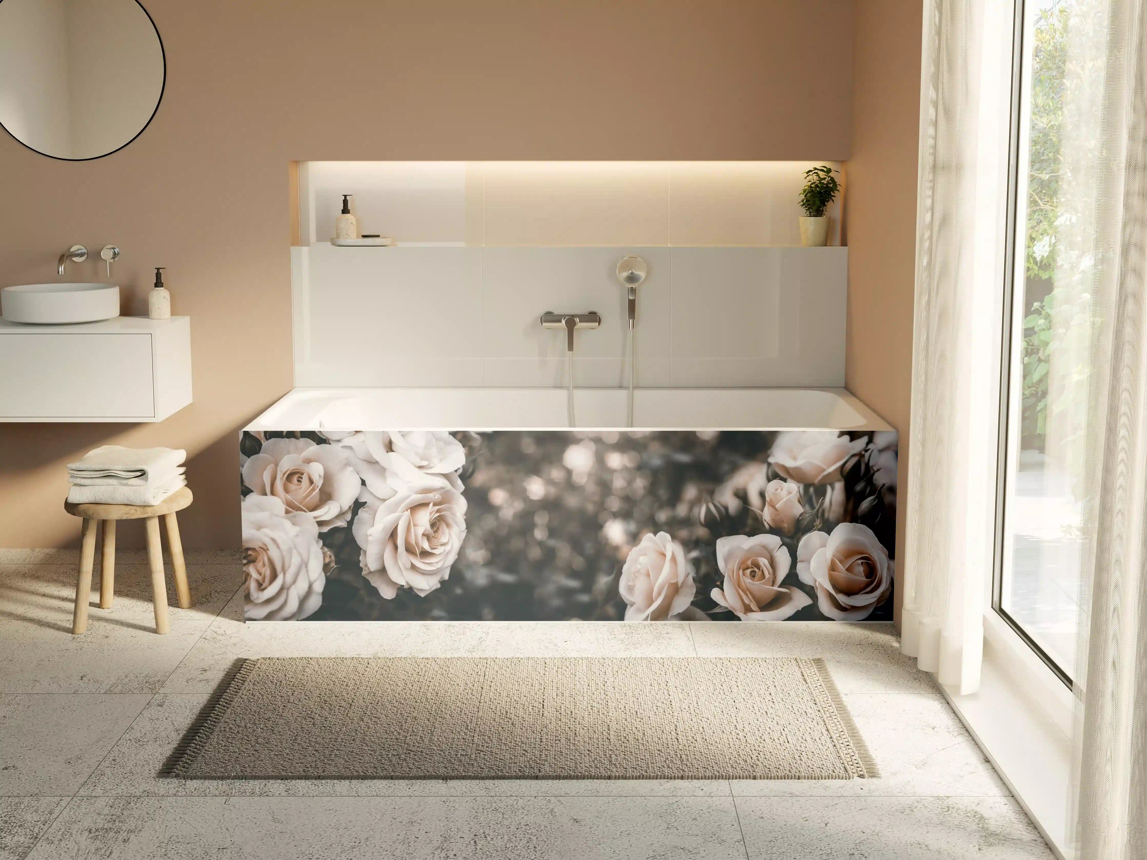 Badewannen-Rückwand - Weisse Pastell- Rosen - Fine Art