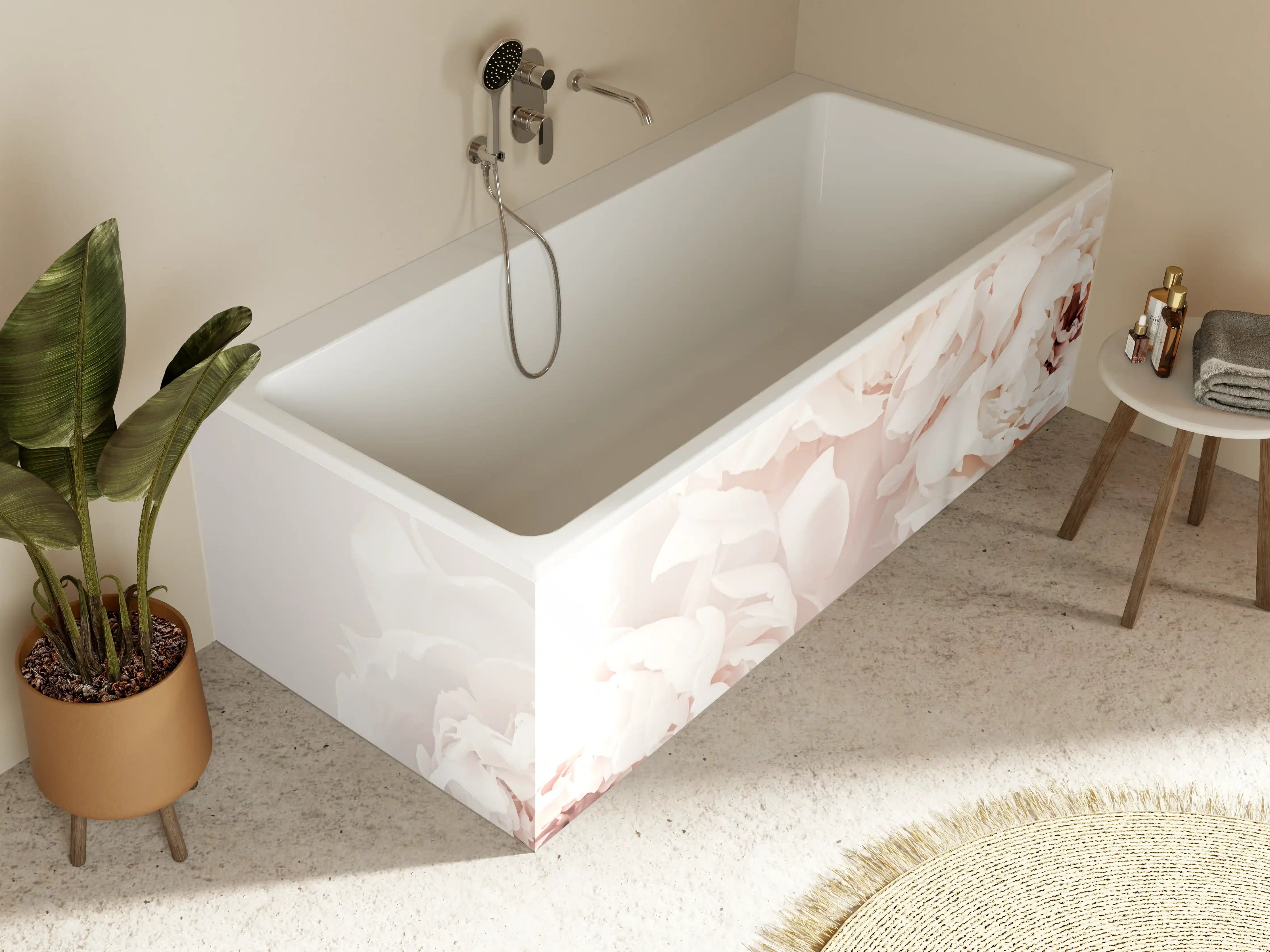 Badewannen-Rückwand - Weiße Peony-Blumen mit zarten Rosatönen