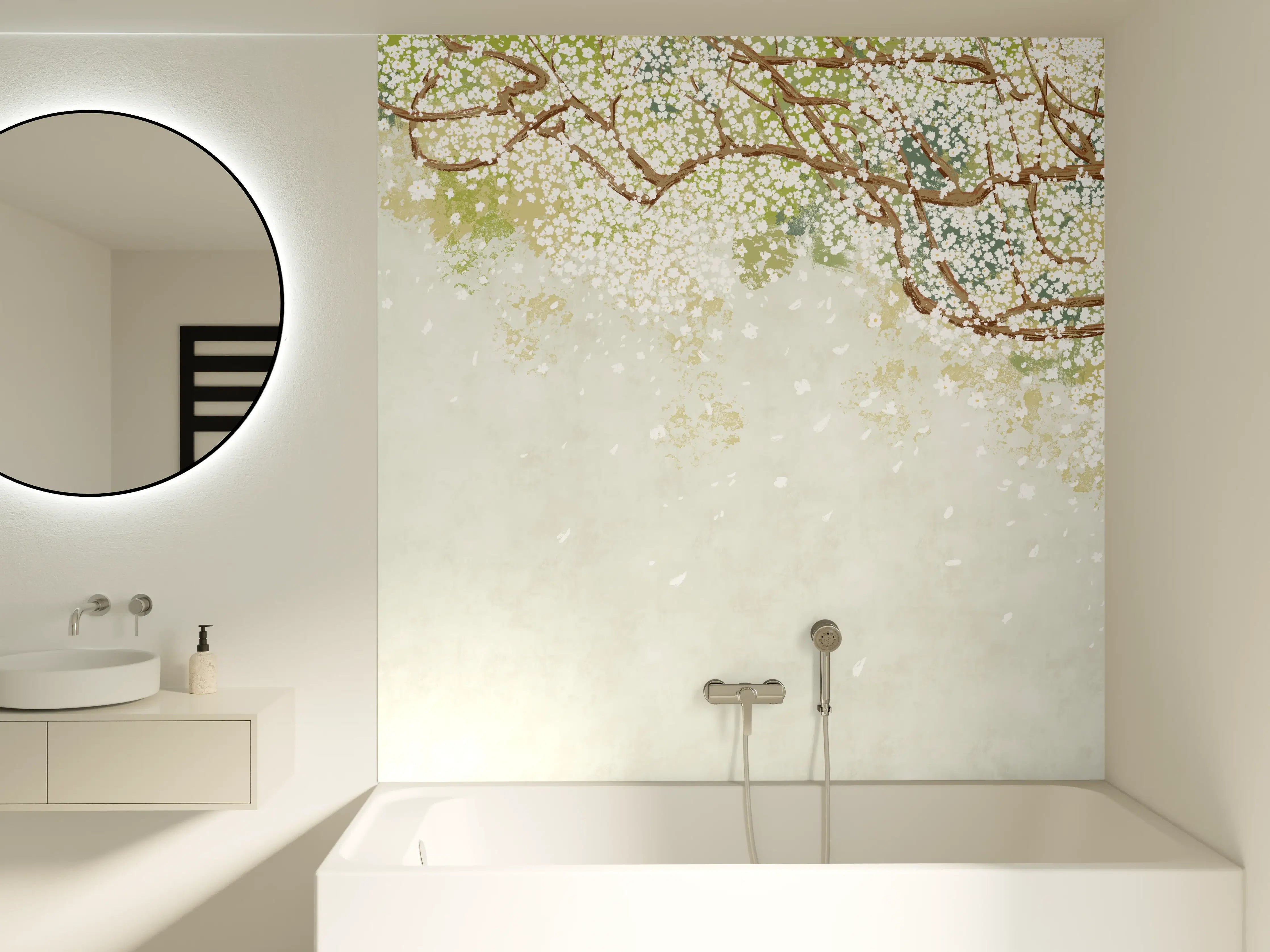 Badewannen-Rückwand - Weiße Sakura Blätter - Vintage