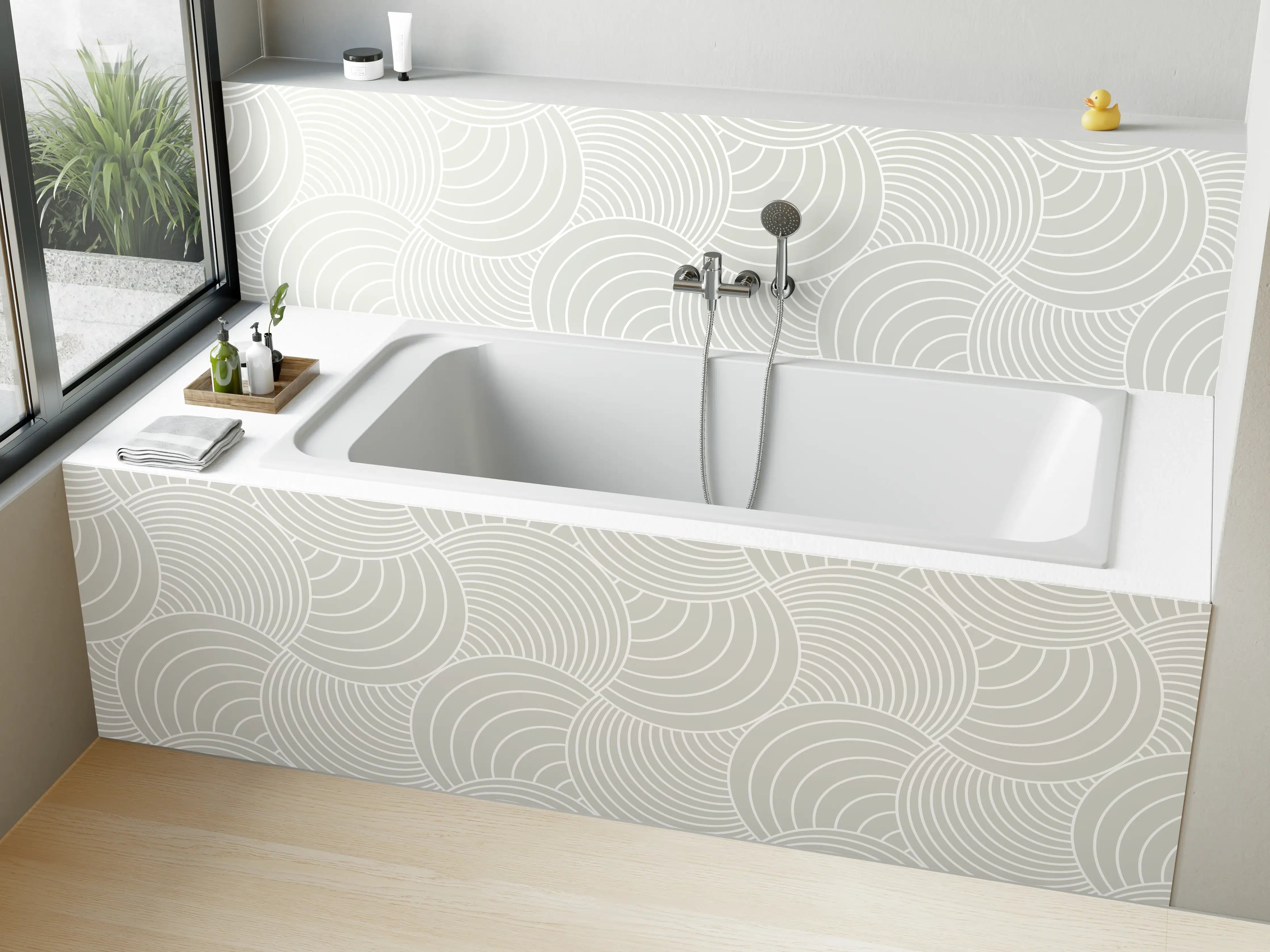 Badewannen-Rückwand - Weiße Wand mit asymmetrischem Wellenmuster