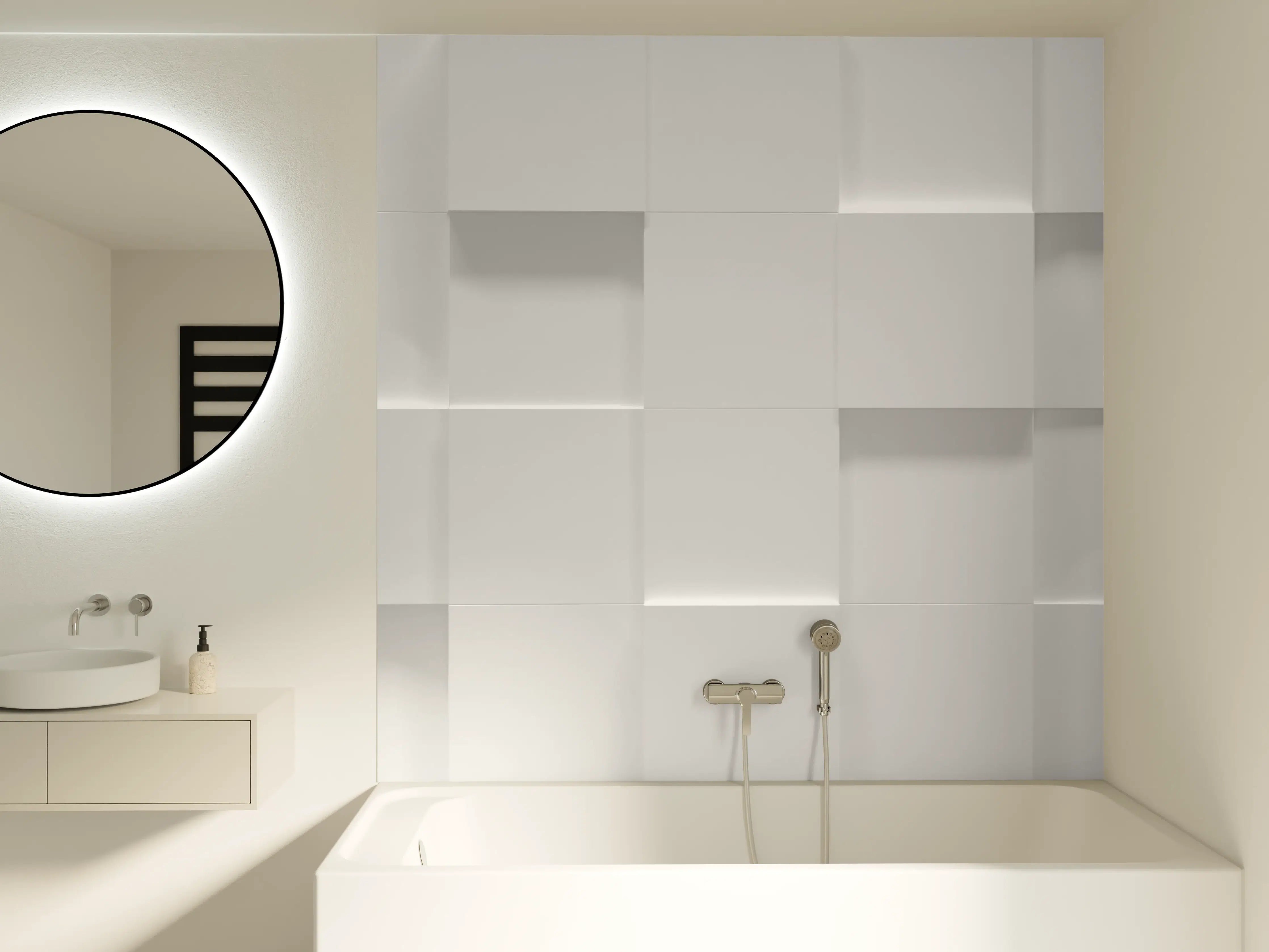 Badewannen-Rückwand - Weiße Würfelstruktur 3D-Illustration