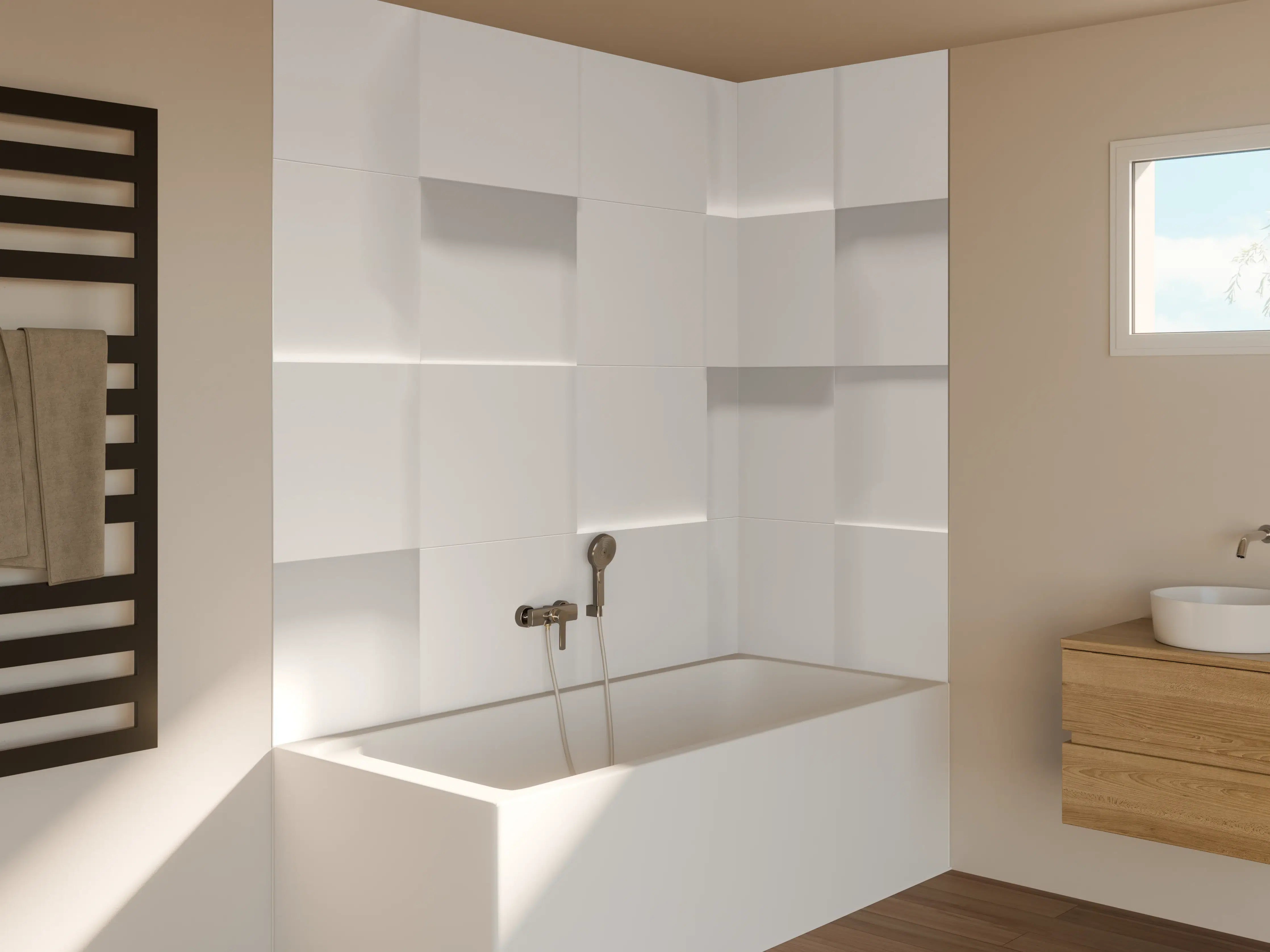 Badewannen-Rückwand - Weiße Würfelstruktur 3D-Illustration