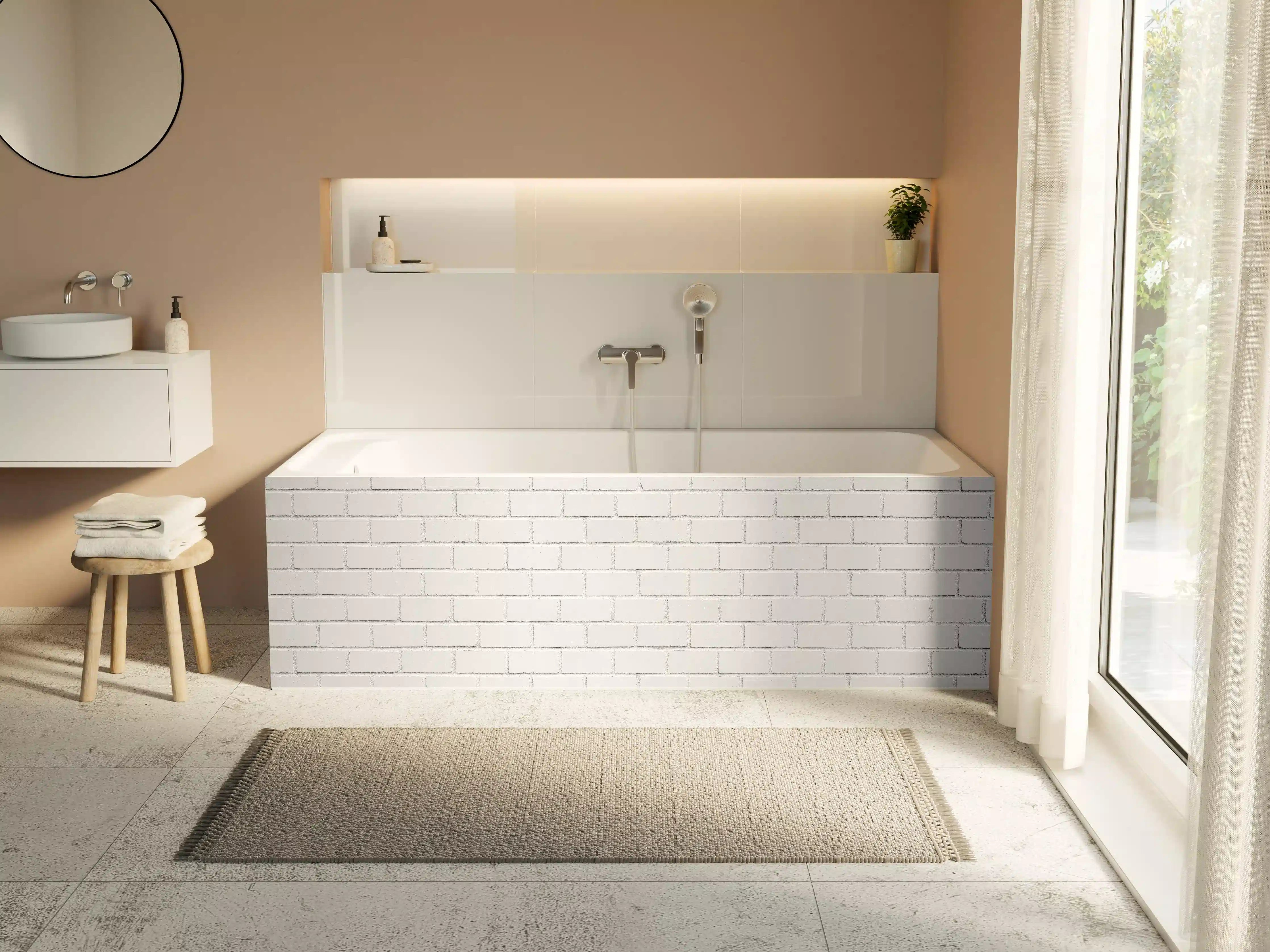 Badewannen-Rückwand - Weiße Ziegelwand - Zement