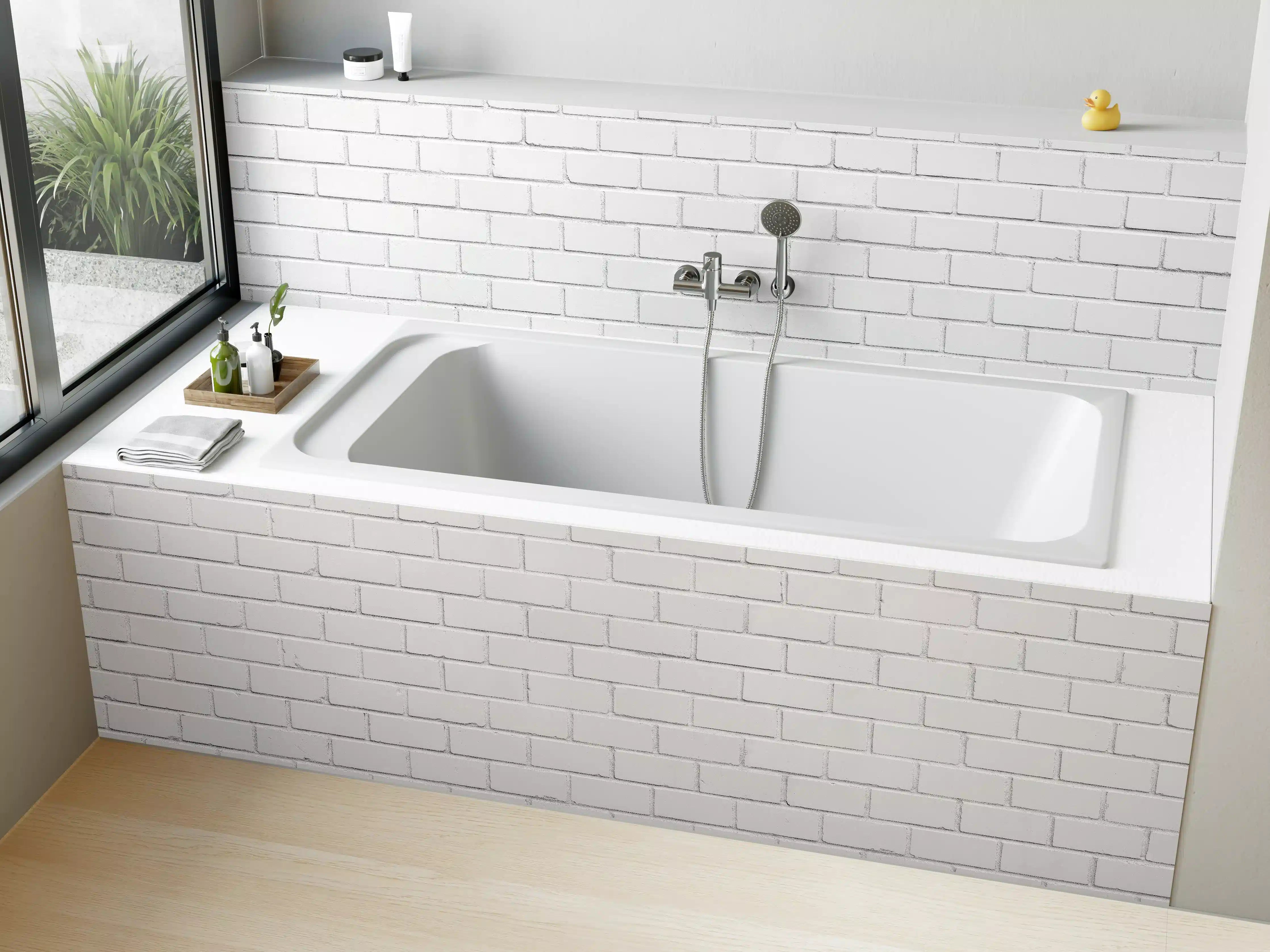 Badewannen-Rückwand - Weiße Ziegelwand - Zement