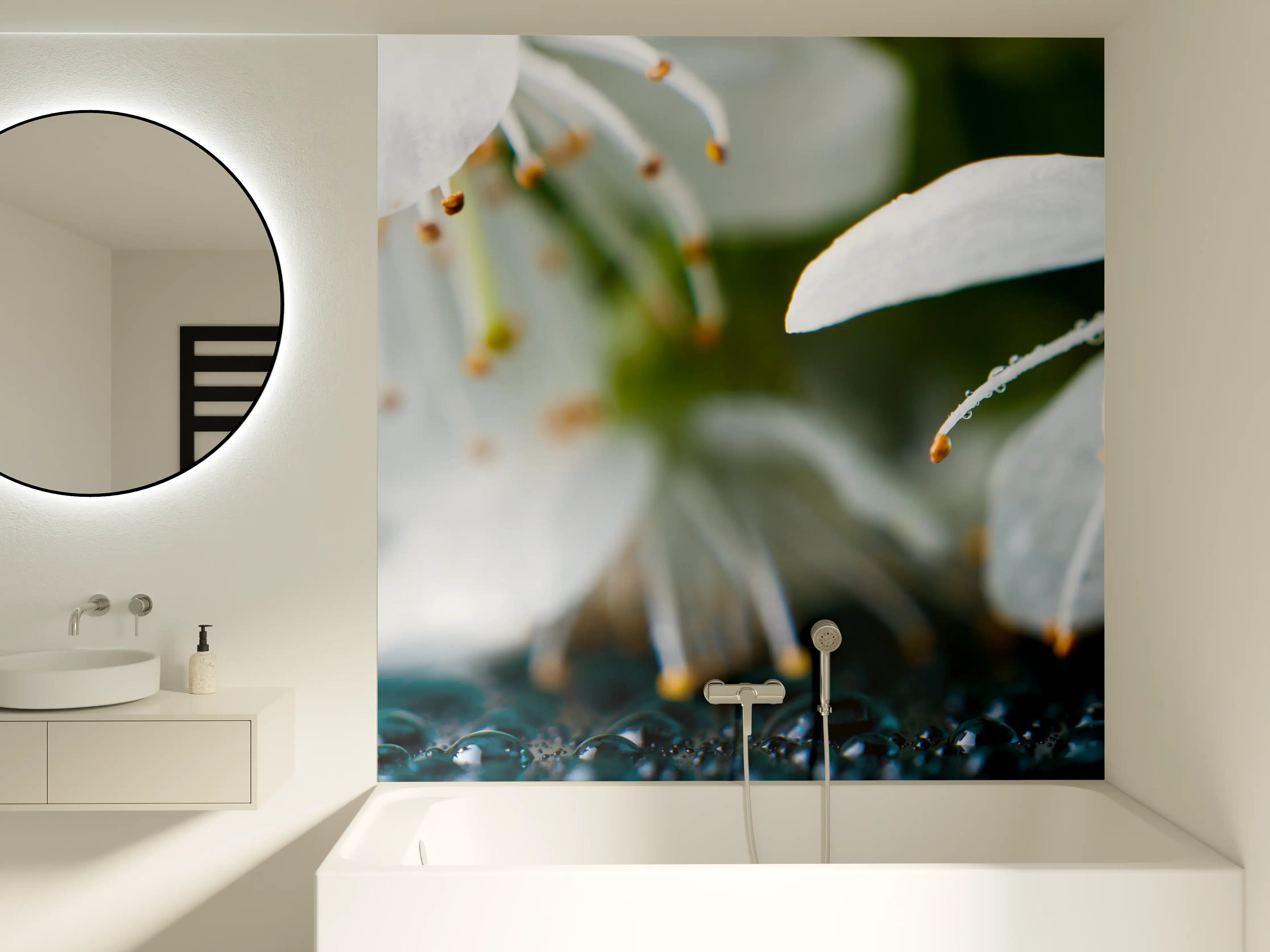 Badewannen-Rückwand - Weiße blühende Frühlingsblumen