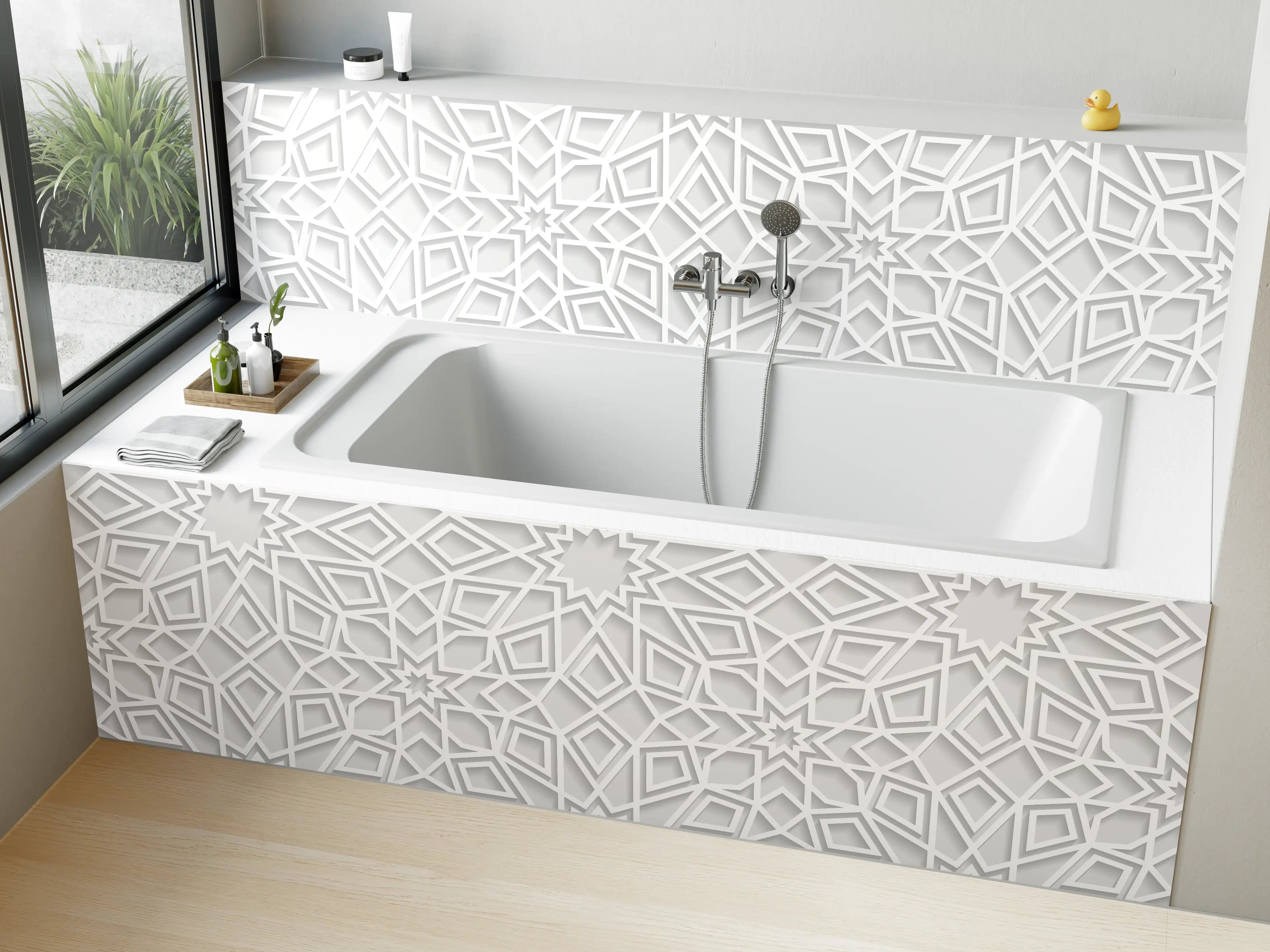 Badewannen-Rückwand - Weiße geometrische Musterstruktur