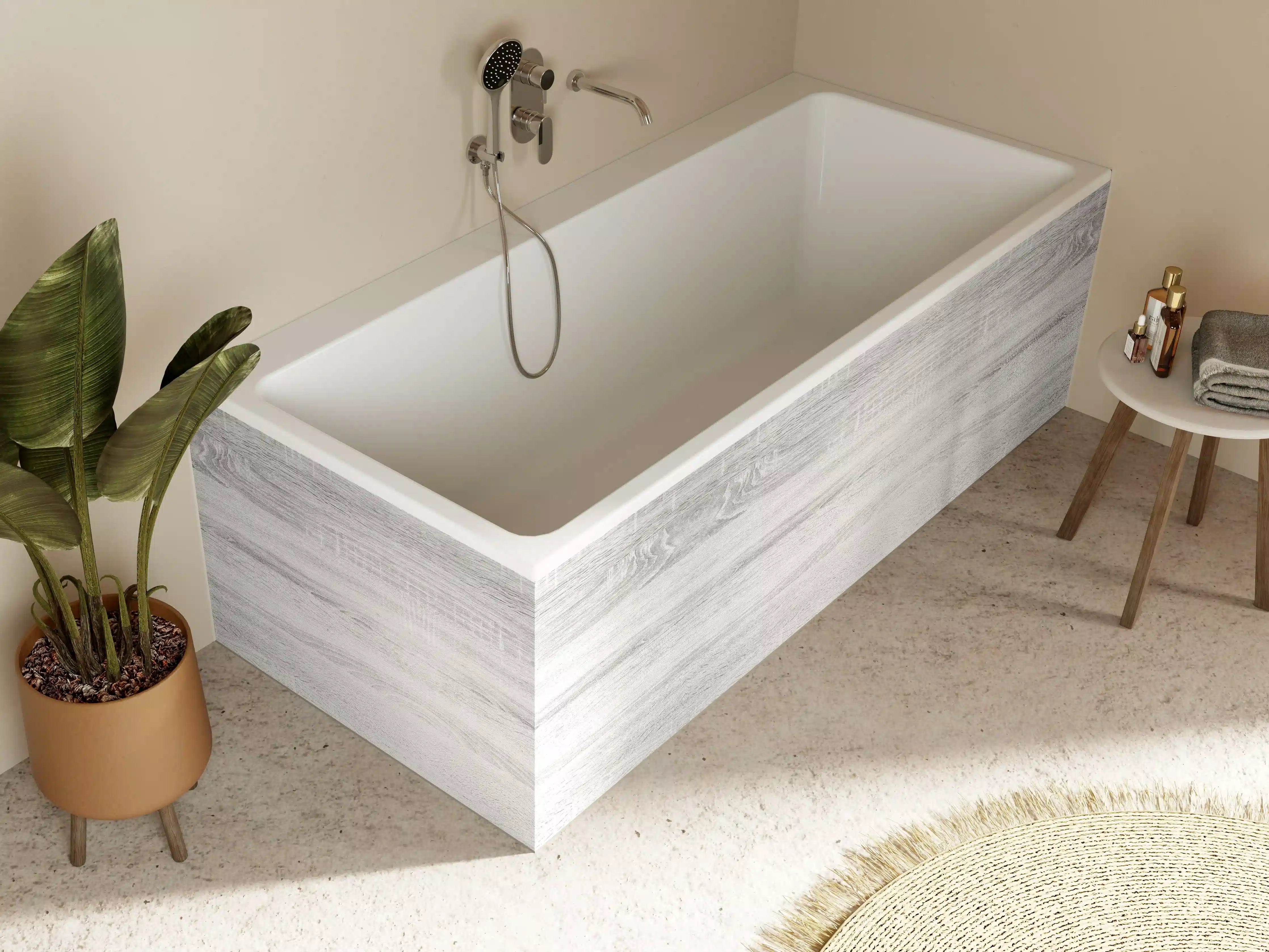 Badewannen-Rückwand - Weiße helle verwitterte Holztextur