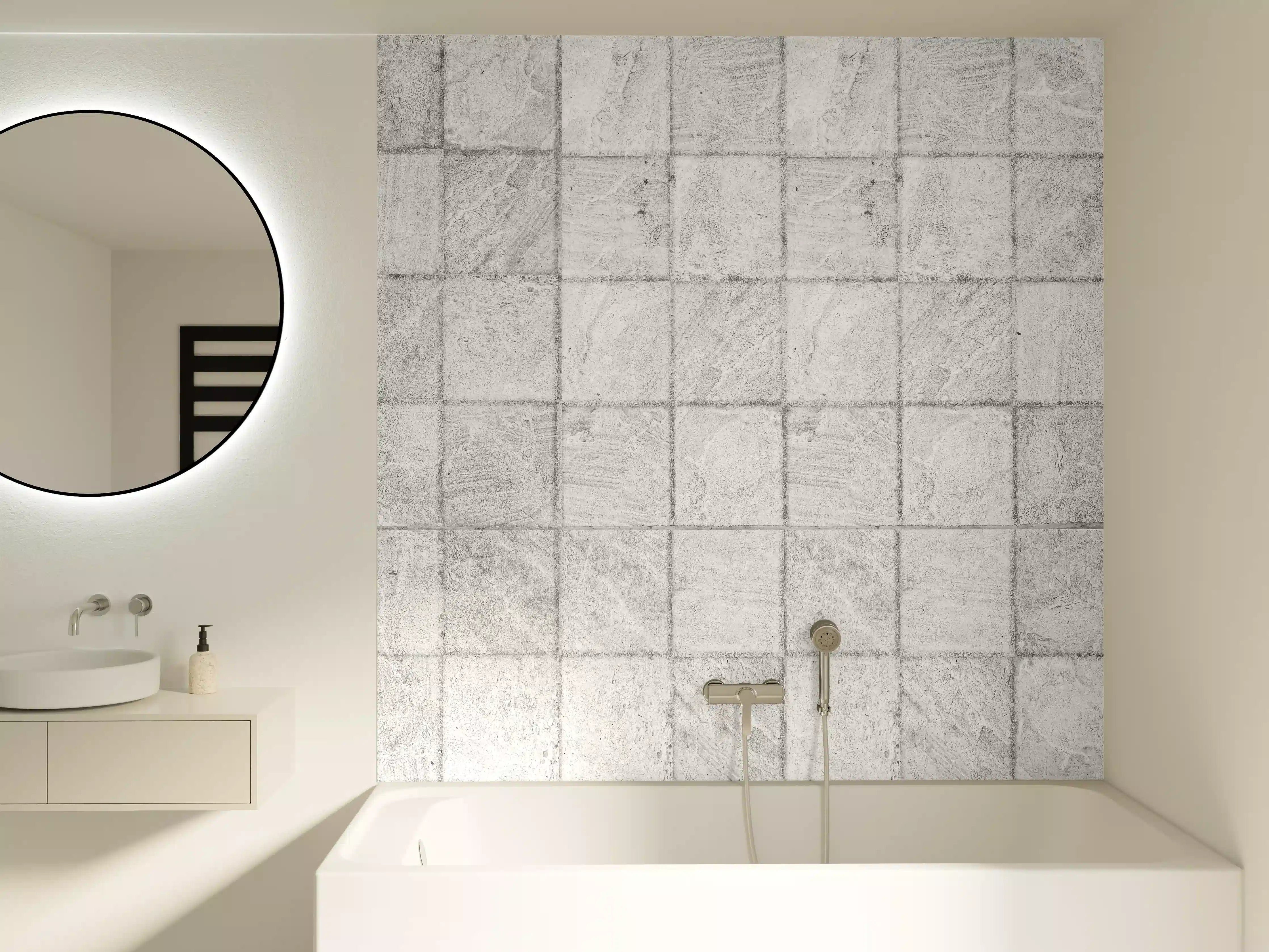 Badewannen-Rückwand - Weiße quadratische Stein Fliesen