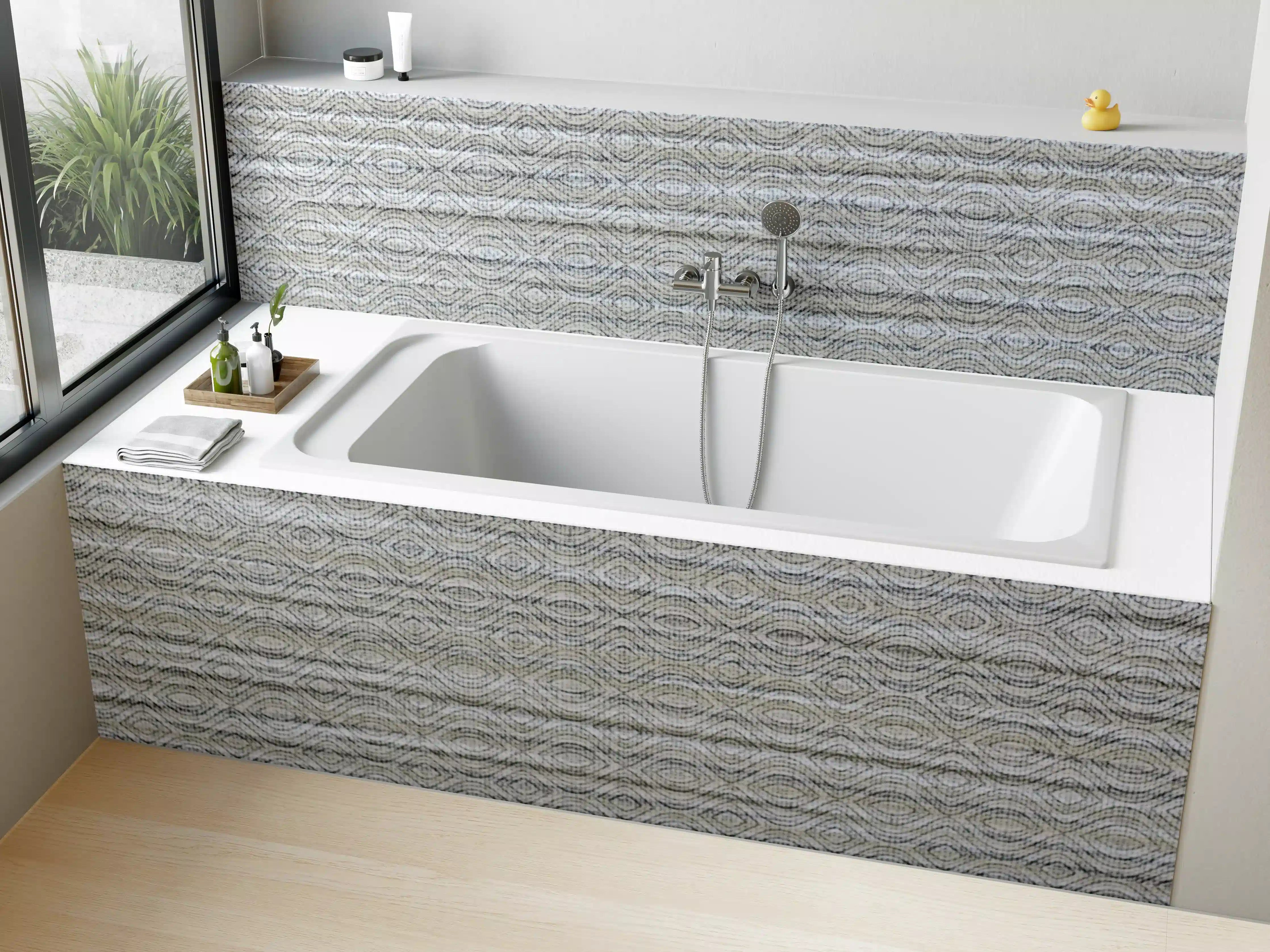 Badewannen-Rückwand - Weiße und Grau-Marmor-Struktur