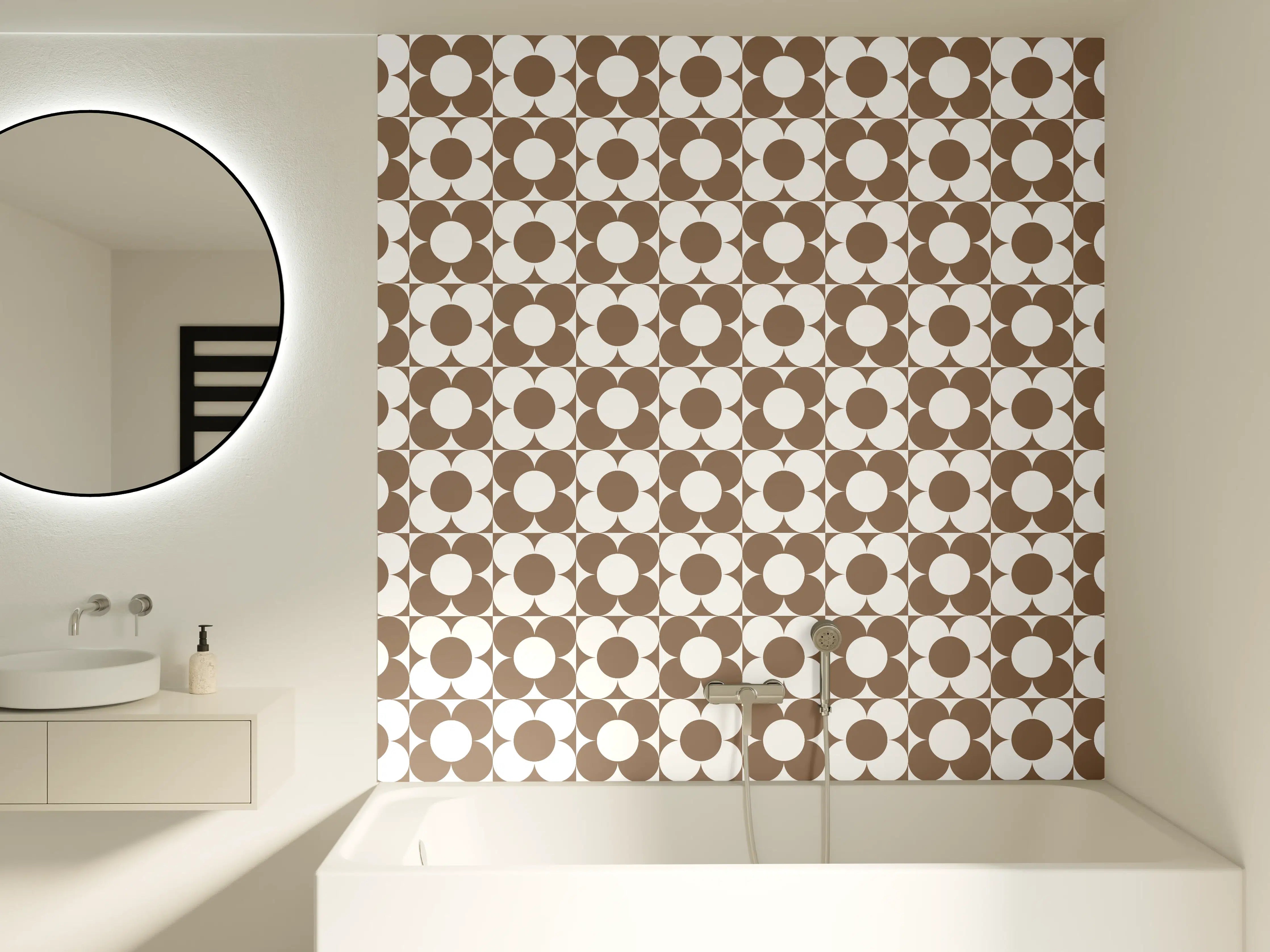 Badewannen-Rückwand - Weiße und Graue geometrische Muster mit subtilen Texturen