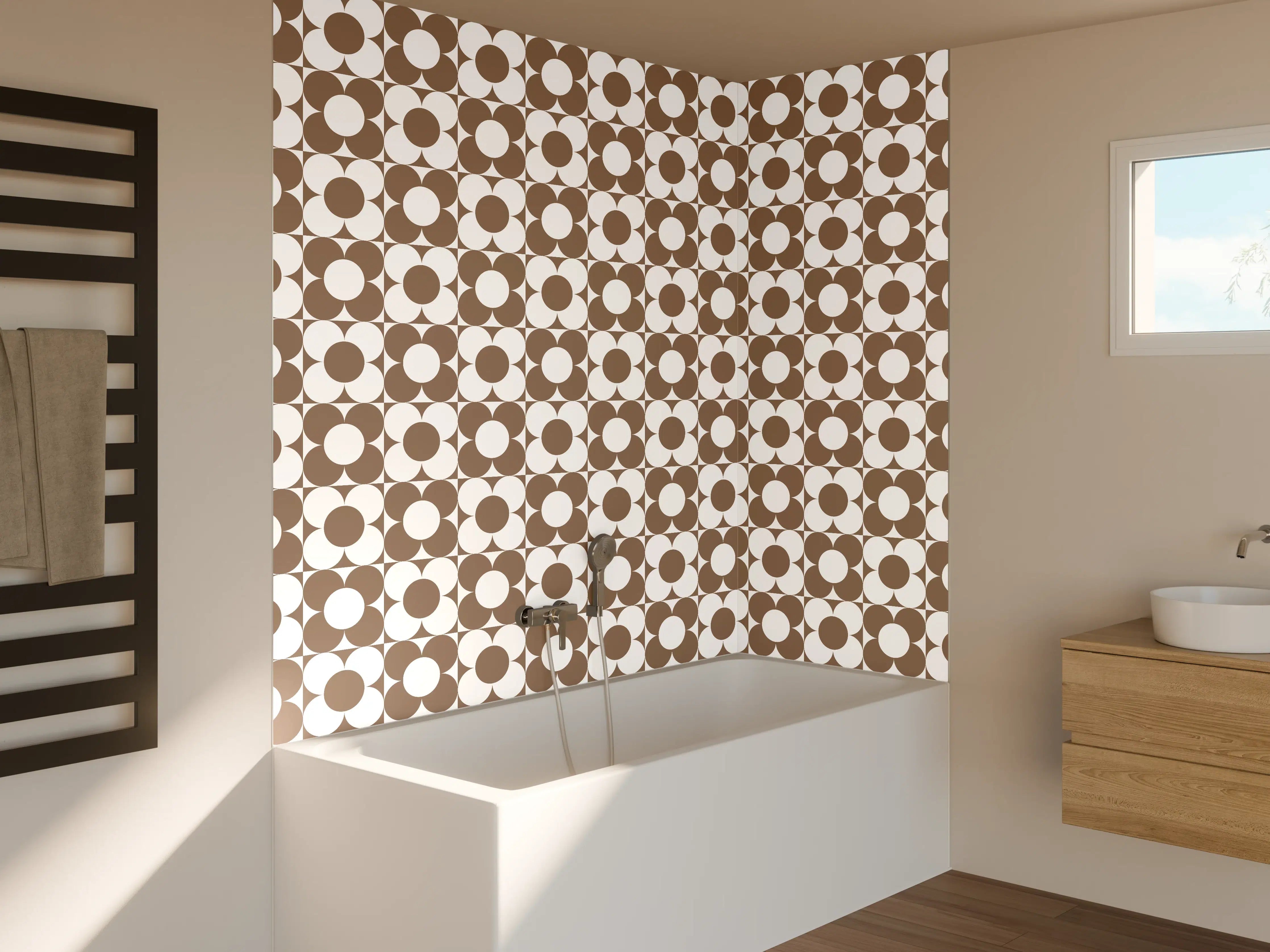 Badewannen-Rückwand - Weiße und Graue geometrische Muster mit subtilen Texturen